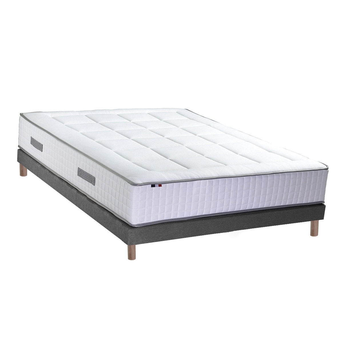 IDLITERIE Ensemble matelas ressorts 7 zones PALACIO + sommier en kit gris lattes flexibles 180x200