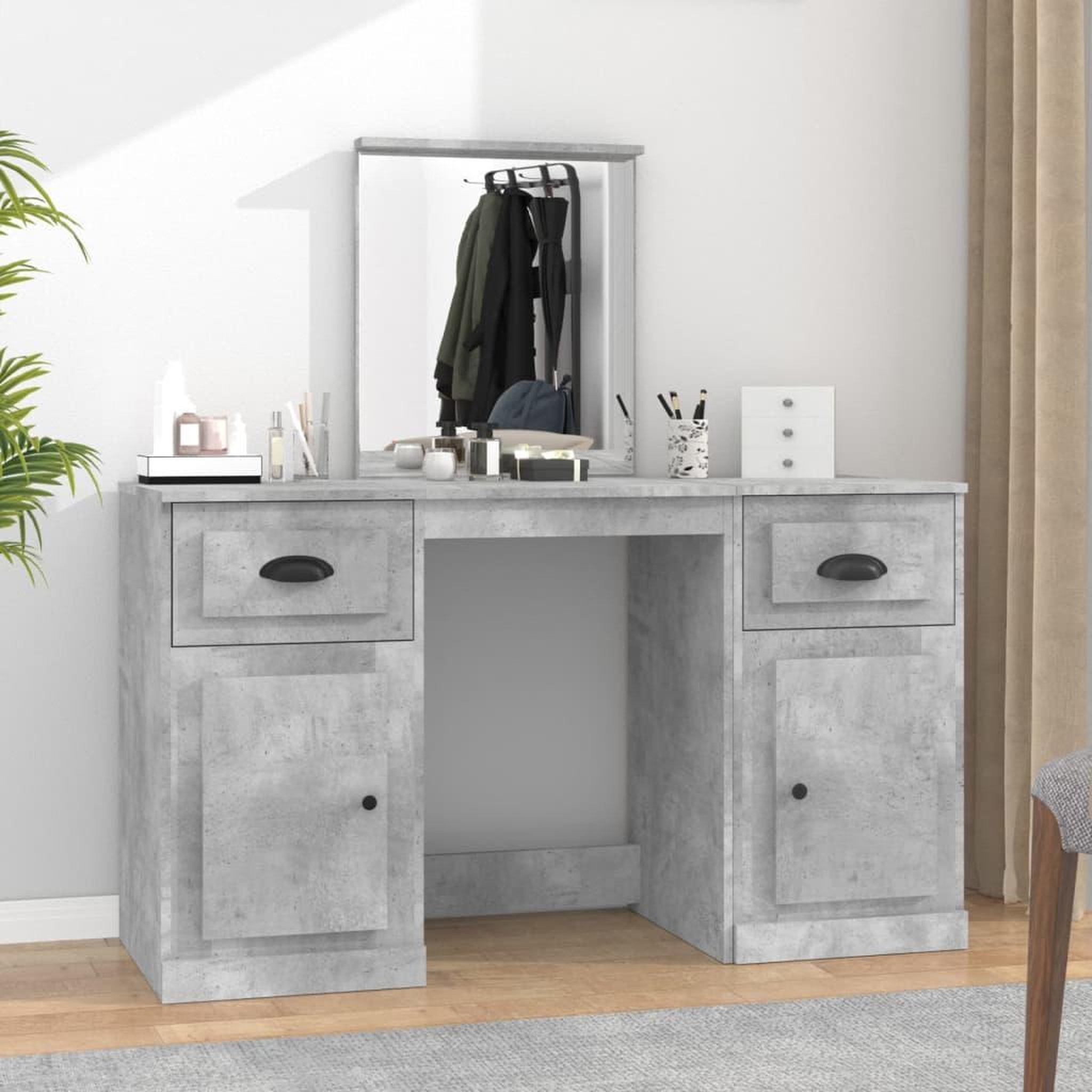 Voir la diapositive 1 : VIDAXL Coiffeuse avec miroir gris beton 130x50x132,5 cm