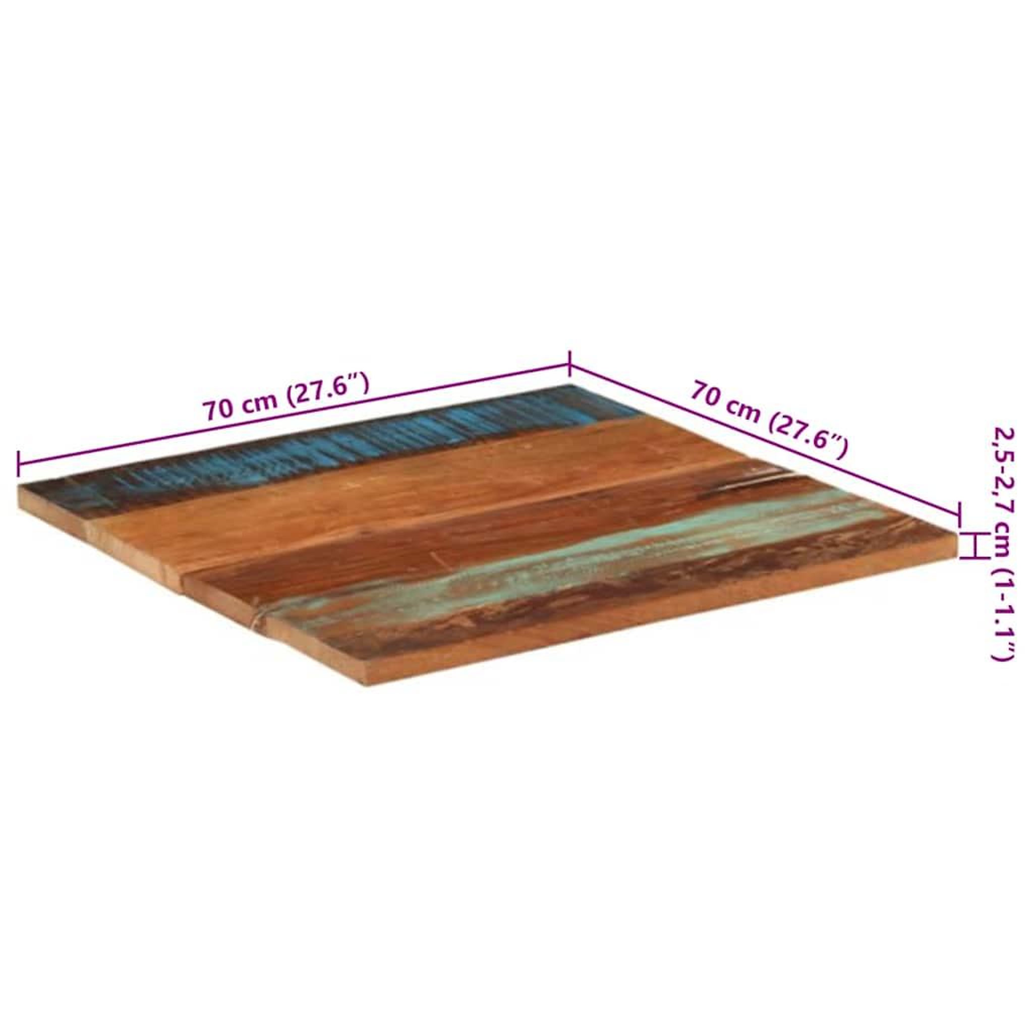 Voir la diapositive 6 : VIDAXL Dessus de table carre 70x70 cm 25-27 mm bois de recuperation
