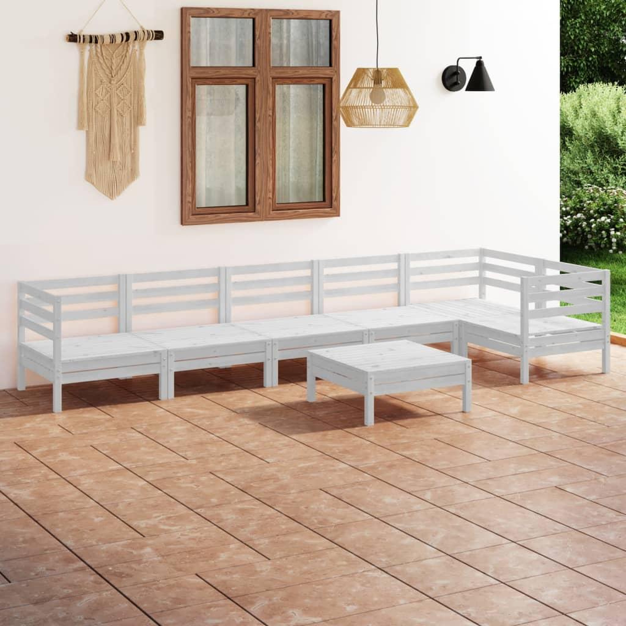 Voir la diapositive 1 : VIDAXL Salon de jardin 7 pcs Bois de pin massif Blanc