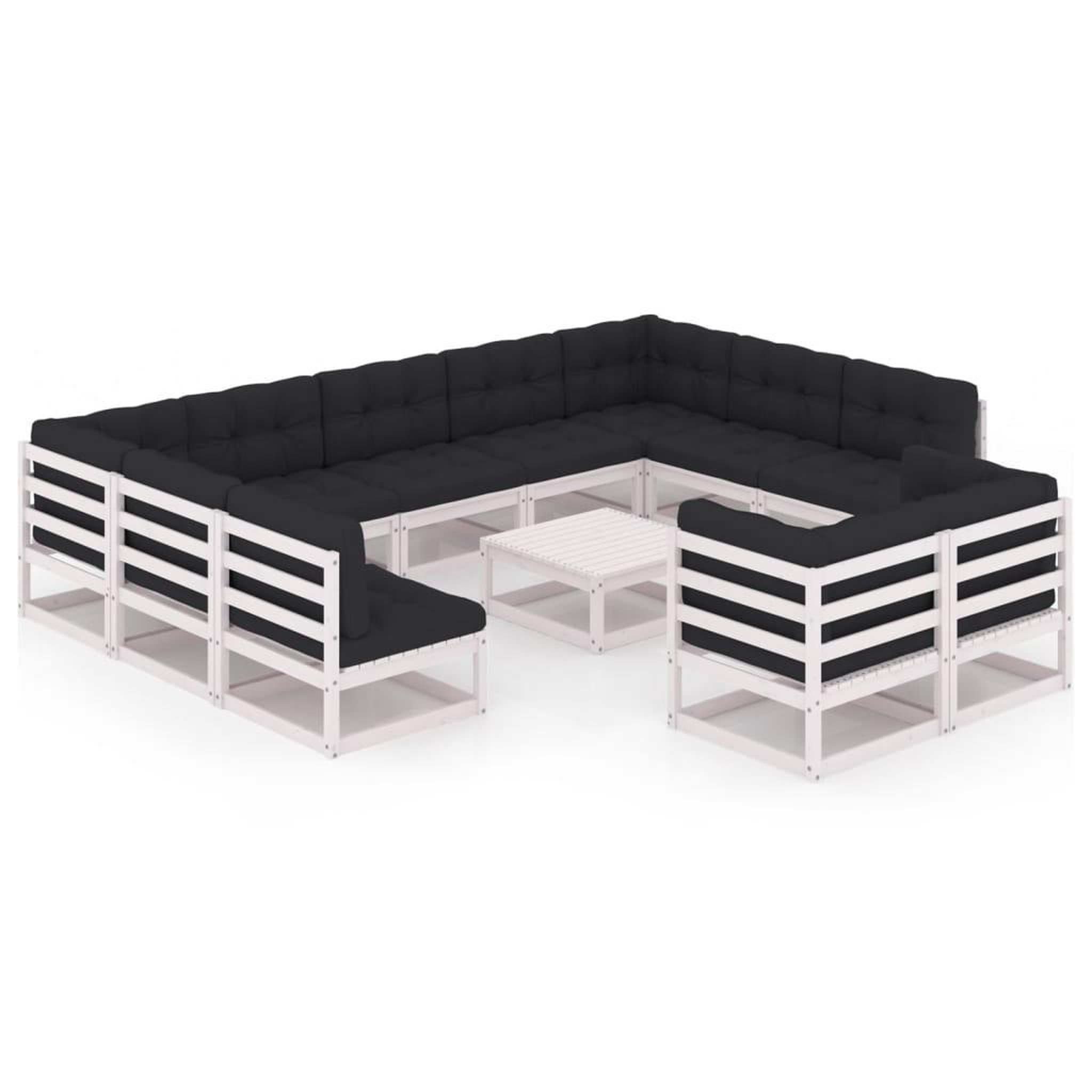 Voir la diapositive 2 : VIDAXL Salon de jardin 12 pcs avec coussins Blanc Bois de pin massif
