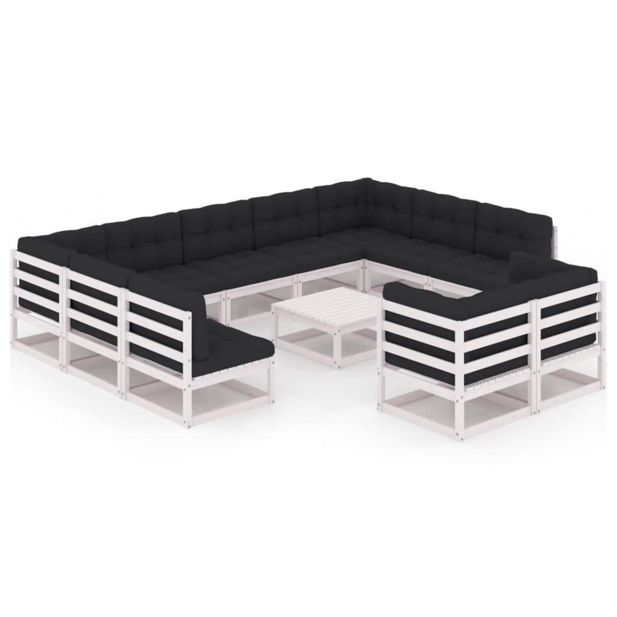 VIDAXL Salon de jardin 12 pcs avec coussins Blanc Bois de pin massif