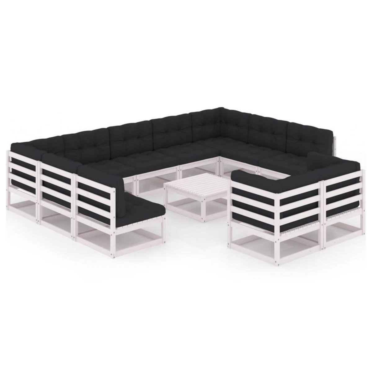 VIDAXL Salon de jardin 12 pcs avec coussins Blanc Bois de pin massif