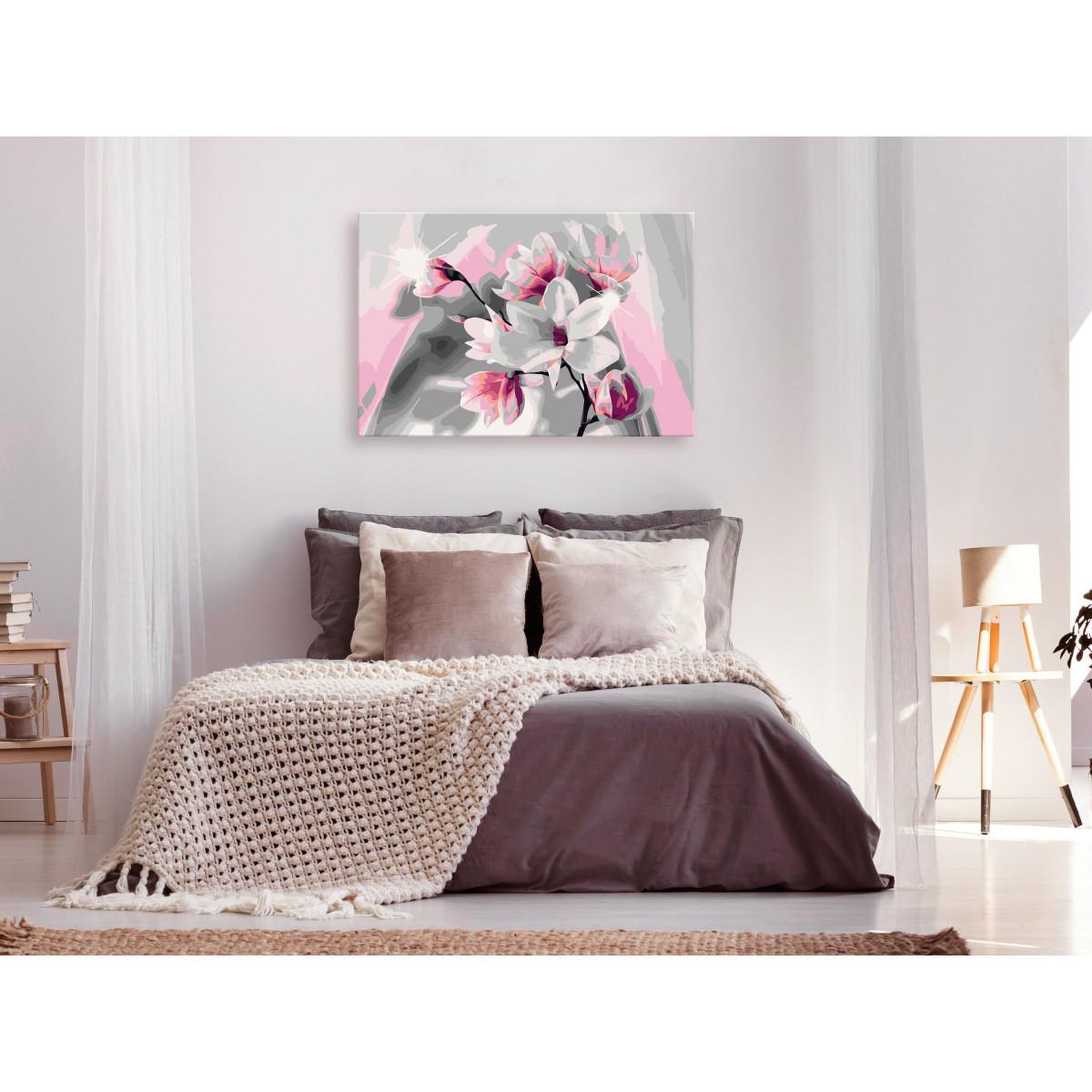 Voir la diapositive 2 : Paris Prix Tableau à Peindre Soi-Même  Magnolia Fond Gris  40x60cm