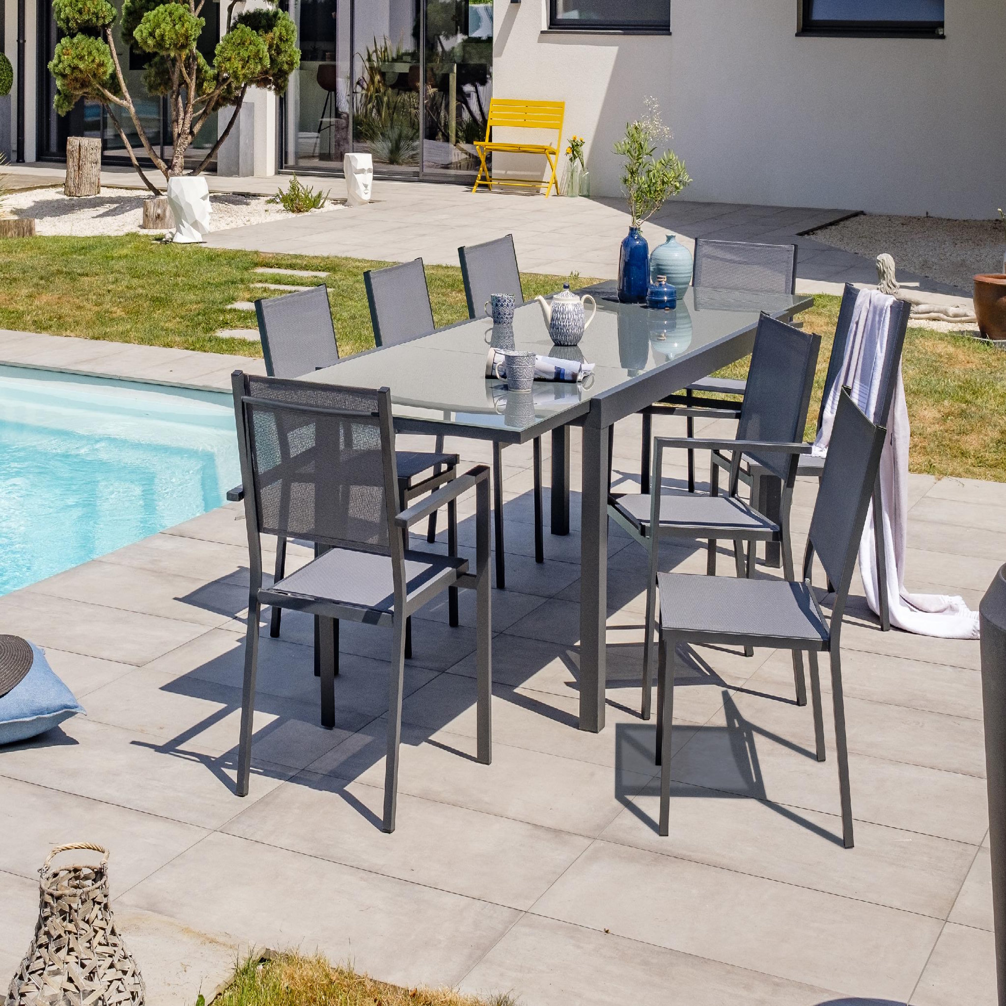Voir la diapositive 5 : DCB GARDEN Chaise de jardin empilable en aluminium toile plastifiée