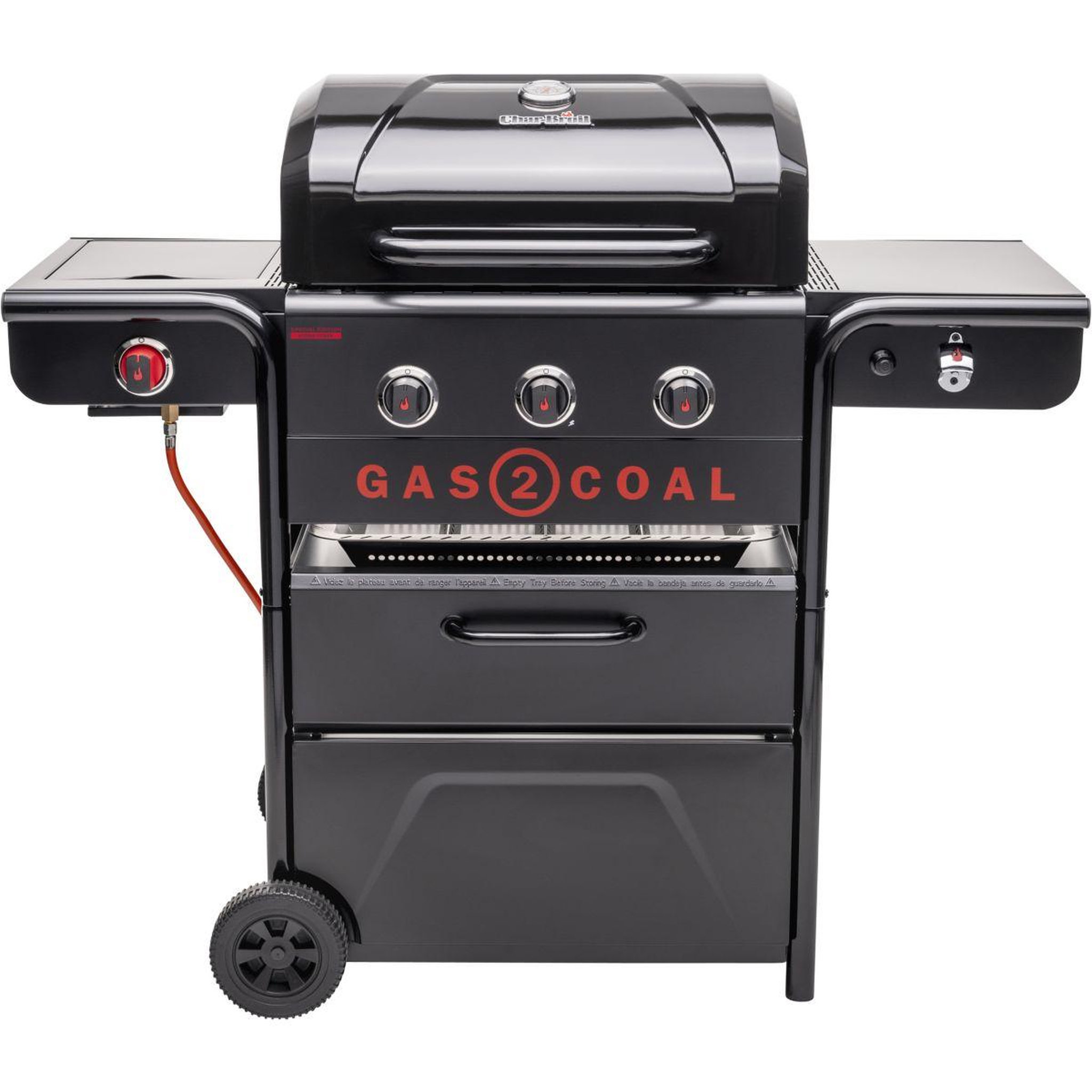 Voir la diapositive 2 : CHAR BROIL Barbecue gaz gas2coal 2.0 special edition,sur chariot, 4 brûleurs dont 1 latéral, surface de cuisson 64 x 45 cm