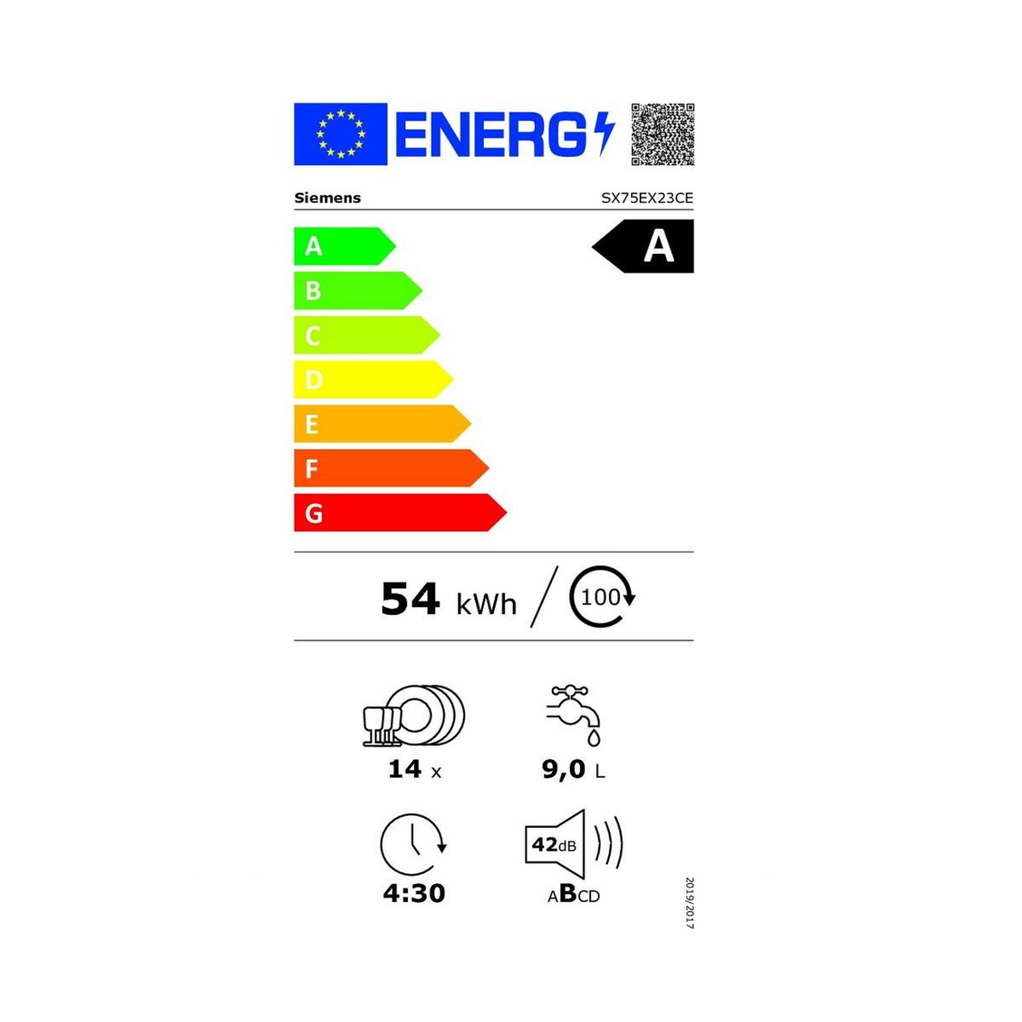 Voir la diapositive 2 : Siemens Lave-vaisselle 60cm 14 couverts 42db tout intégrable - sx75ex23ce