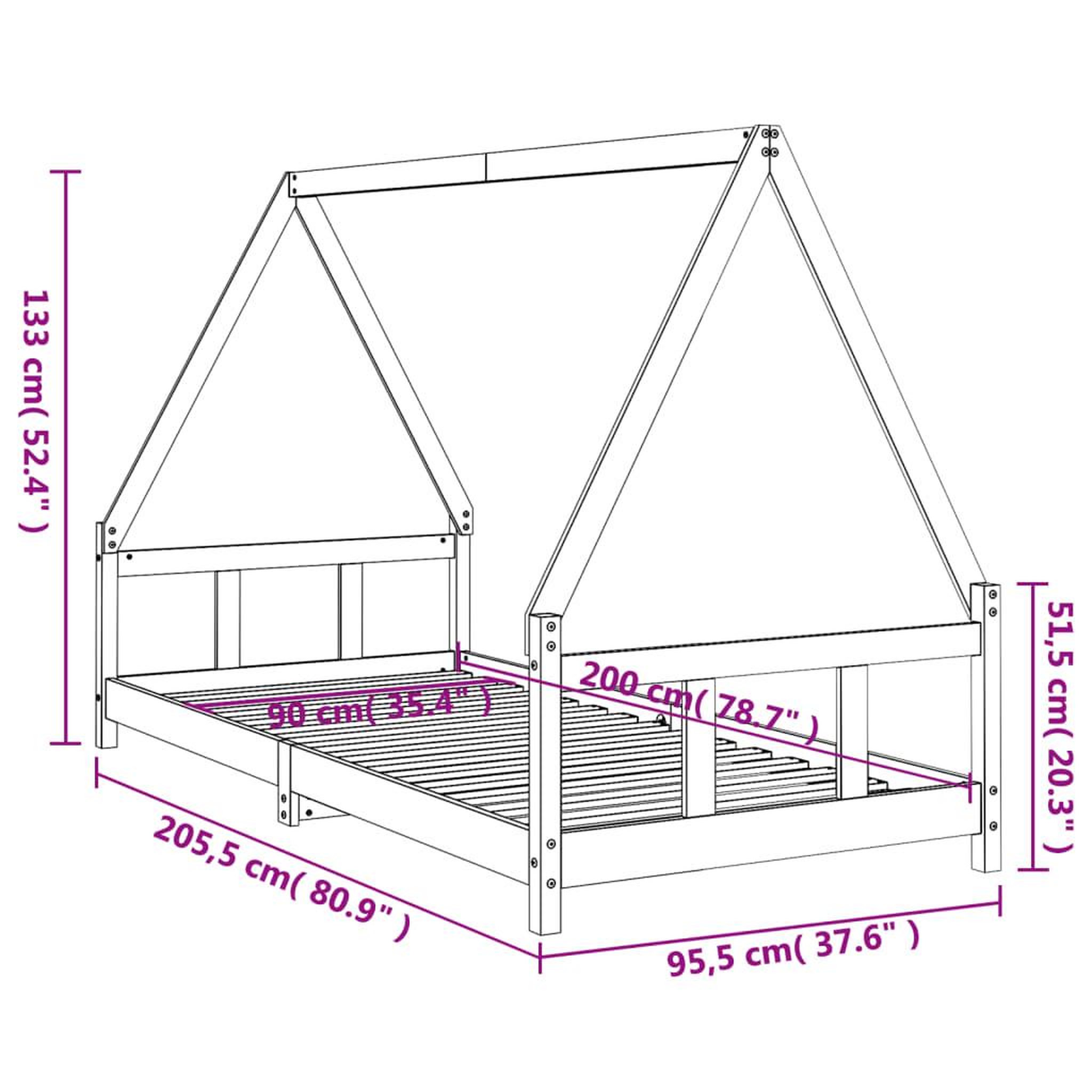 Voir la diapositive 6 : VIDAXL Cadre de lit pour enfants noir 90x200 cm bois de pin massif