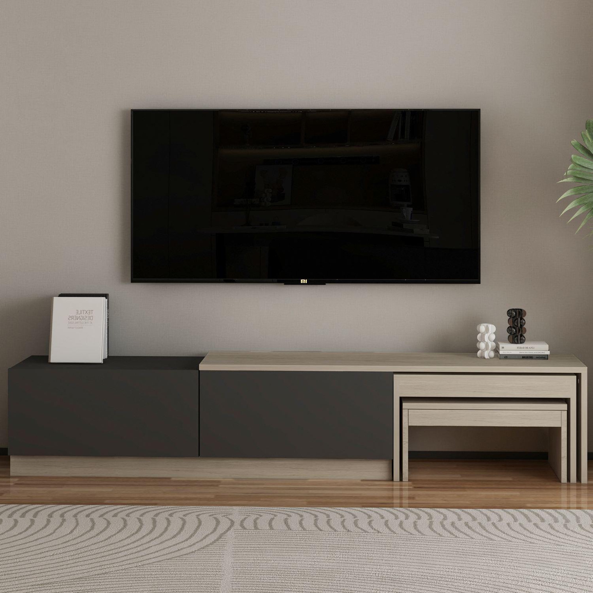 Voir la diapositive 2 : Habitat et Jardin Meuble tv en bois  nest  - 180 x 30 x 36 cm - gris anthracite
