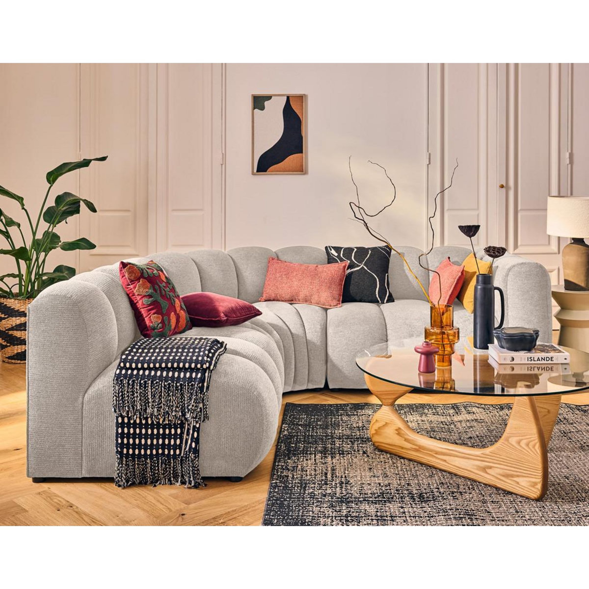 LISA DESIGN Debbie - canapé modulable d'angle gauche 4 places avec accoudoir en tissu texturé