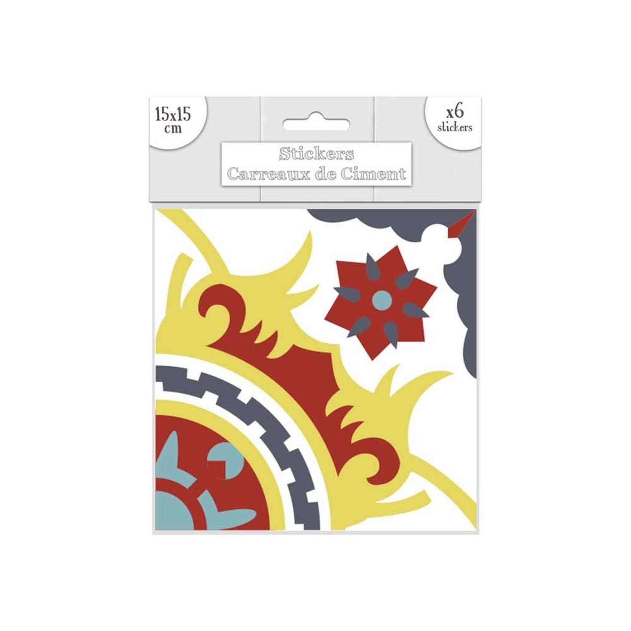 SUD TRADING 6 stickers carreaux de ciment - 15 x 15 cm - bleu et jaune royal