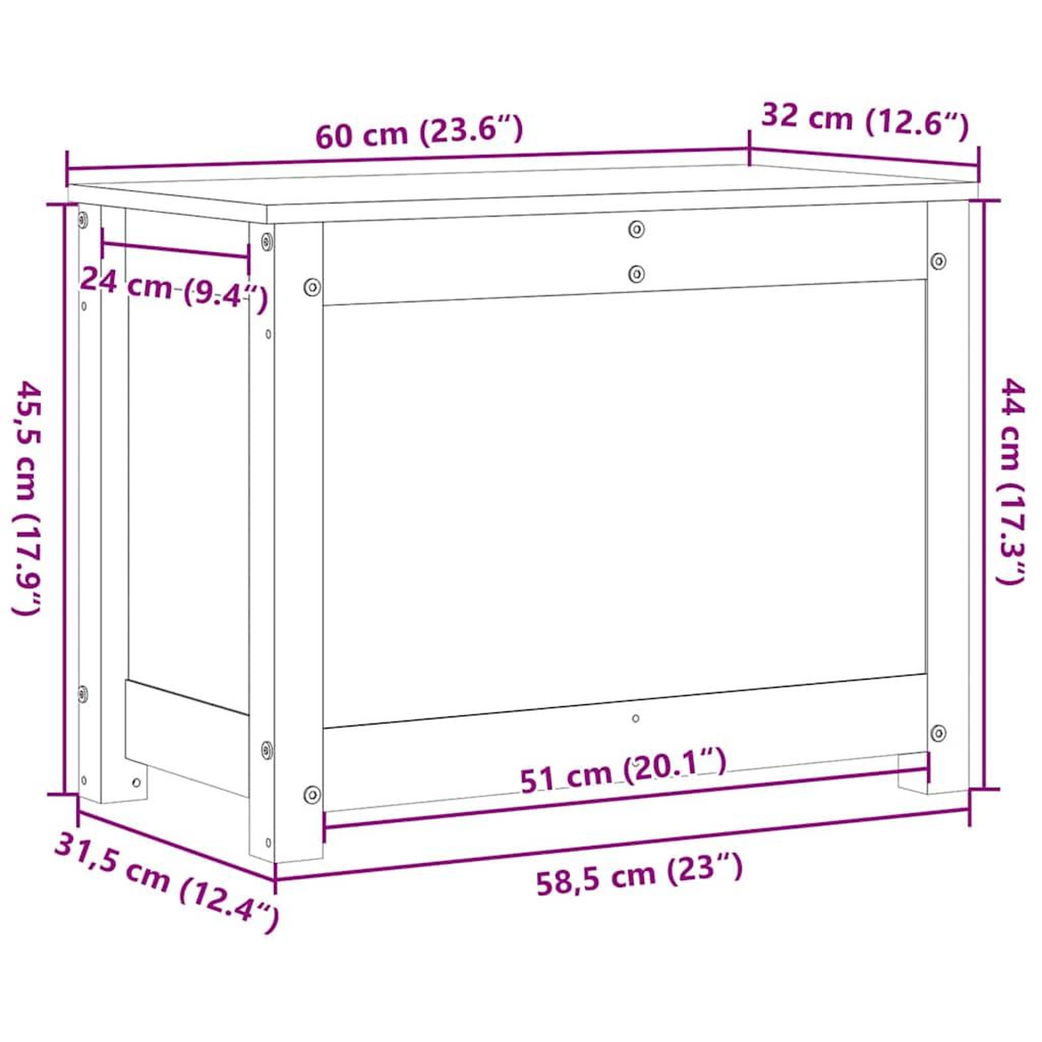 Voir la diapositive 6 : VIDAXL Boîte de rangement 60x32x45,5 cm Bois massif de pin