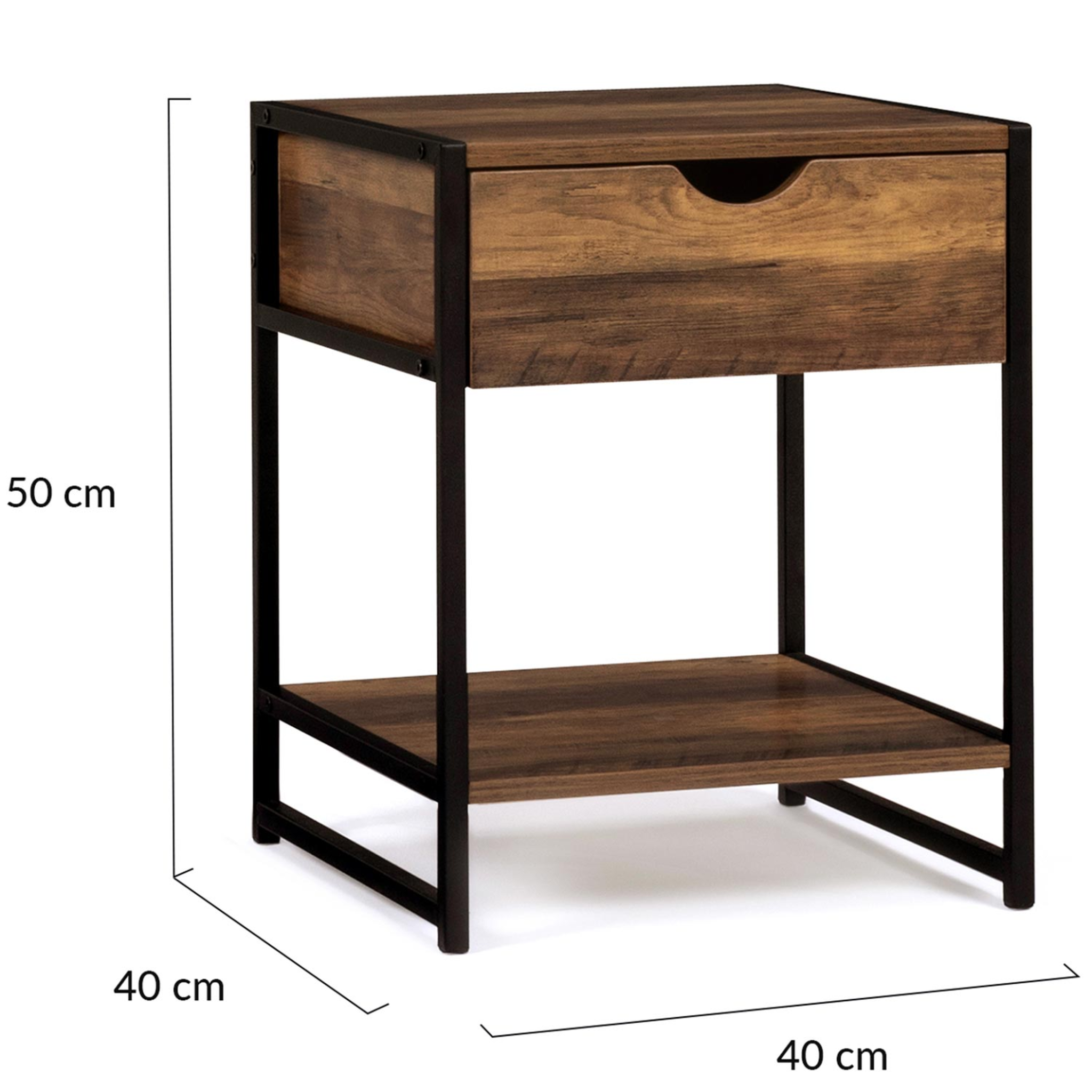 Voir la diapositive 5 : ID MARKET Lot de 2 tables de chevet hawkins 1 tiroir avec tablette bois foncé design industriel