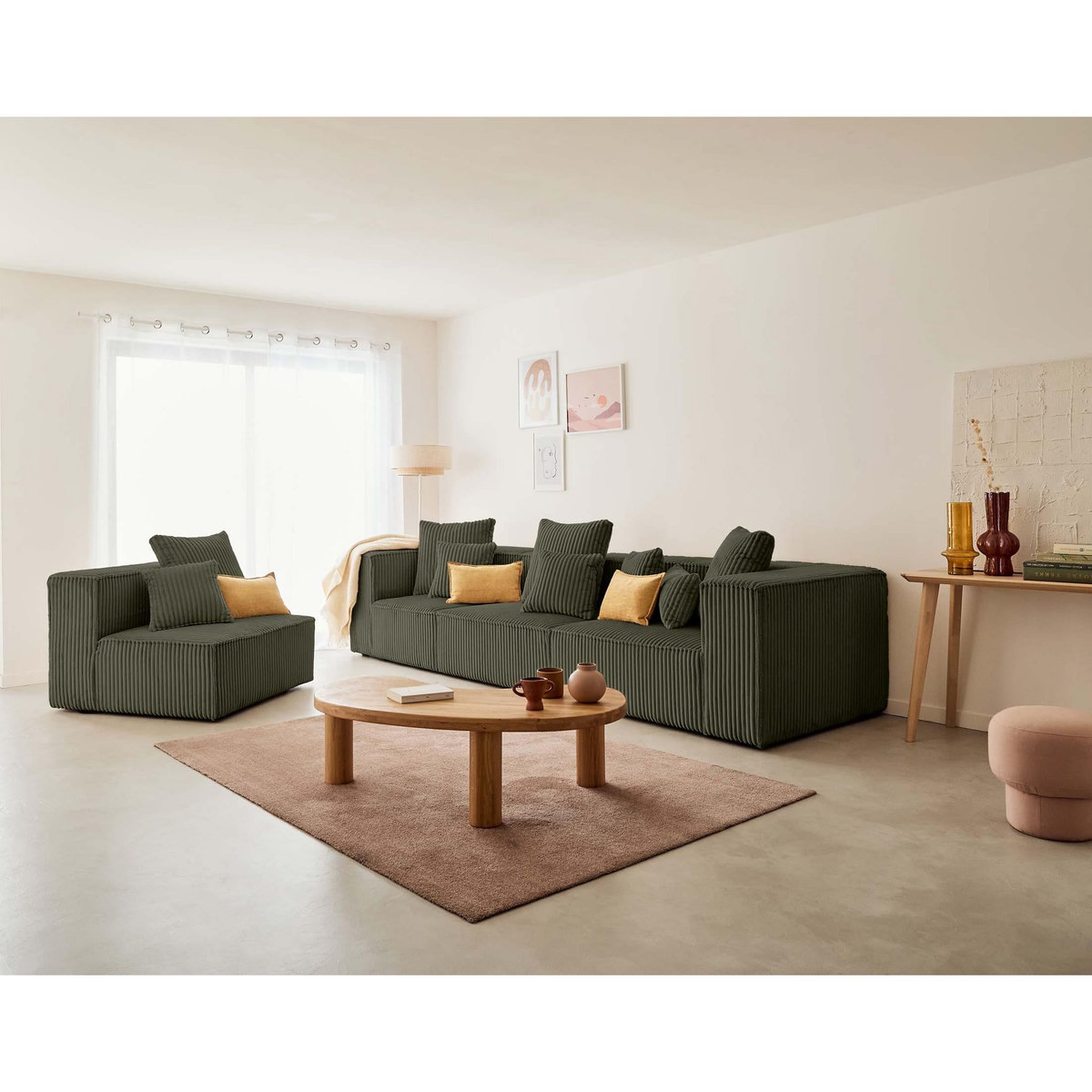 LISA DESIGN Colombine - module d'assise droit - en velours côtelé grosses côtes