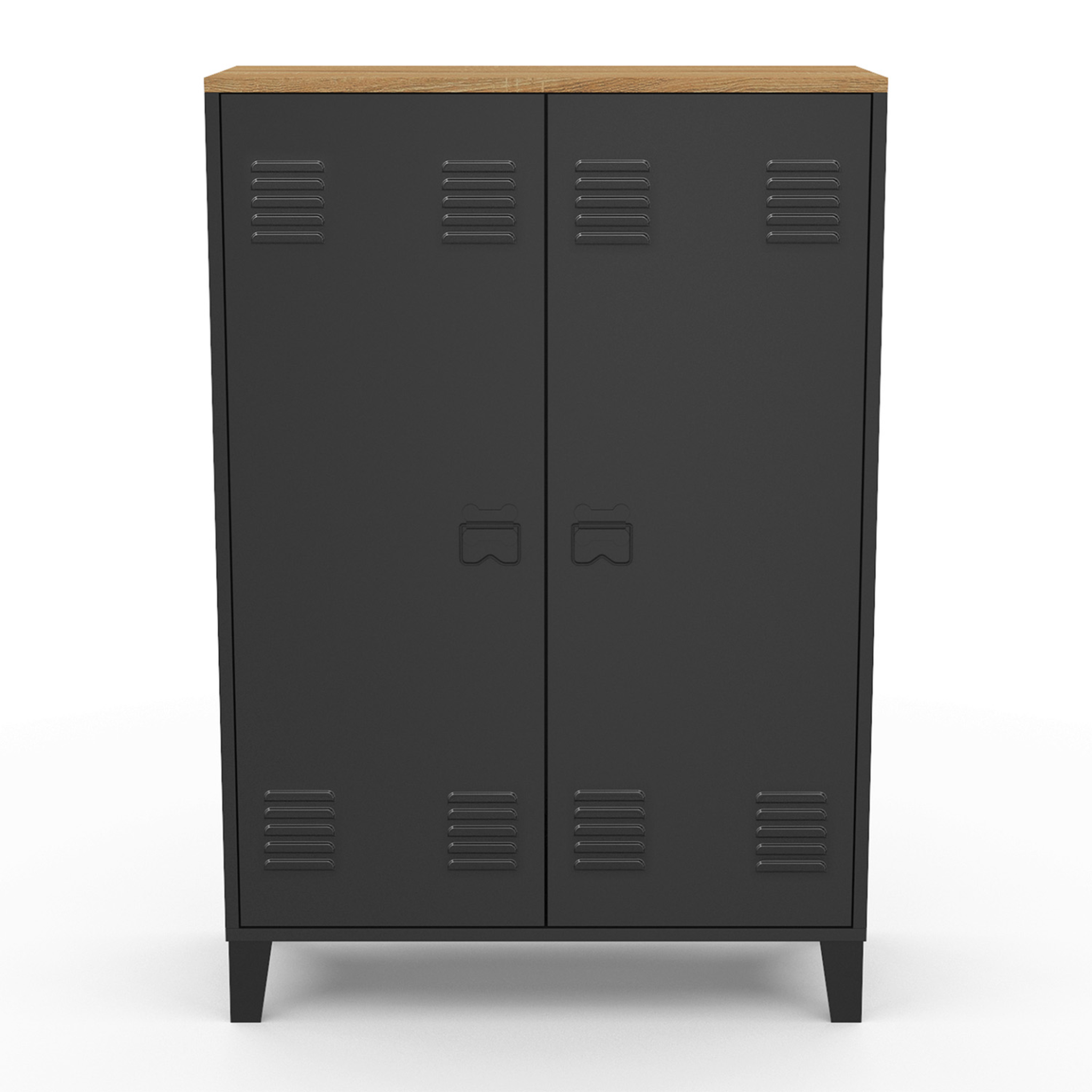 Voir la diapositive 4 : ID MARKET Armoire basse ester 2 portes métal noir et plateau bois design industriel