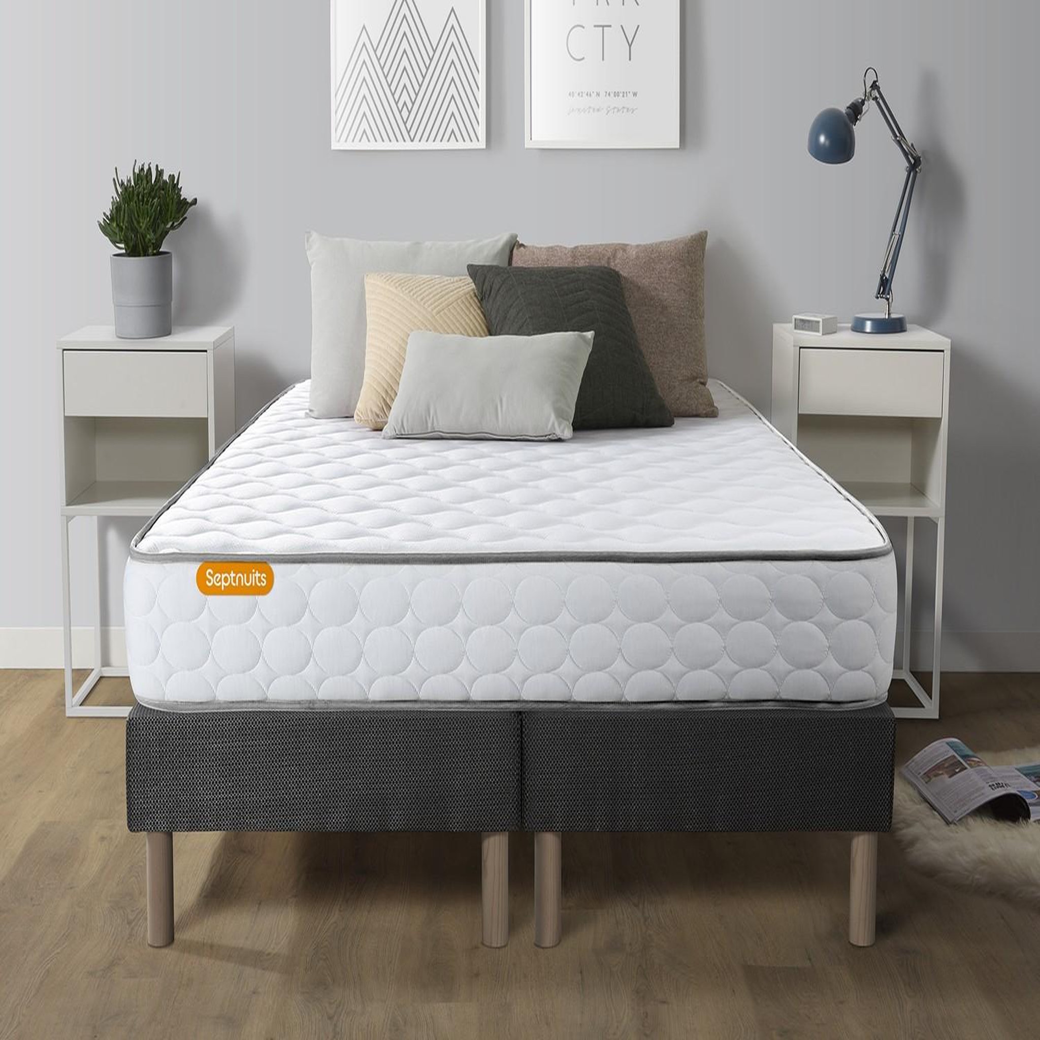 SEPTNUITS Matelas Mémoire de forme + double sommier gris Memo. Coloris disponibles : Gris
