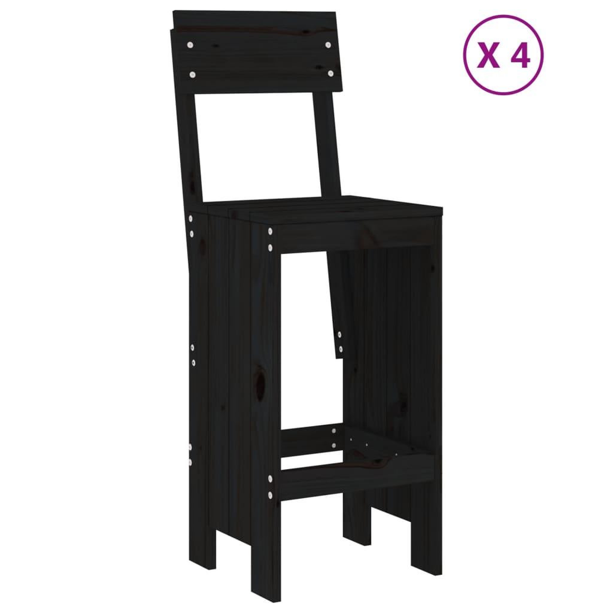 Voir la diapositive 3 : VIDAXL Ensemble de bar de jardin 5 pcs noir bois de pin massif
