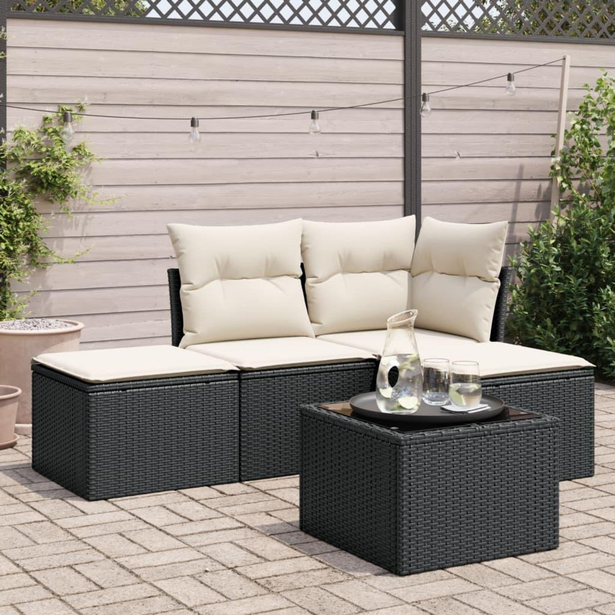 VIDAXL Salon de jardin 5 pcs avec coussins noir resine tressee