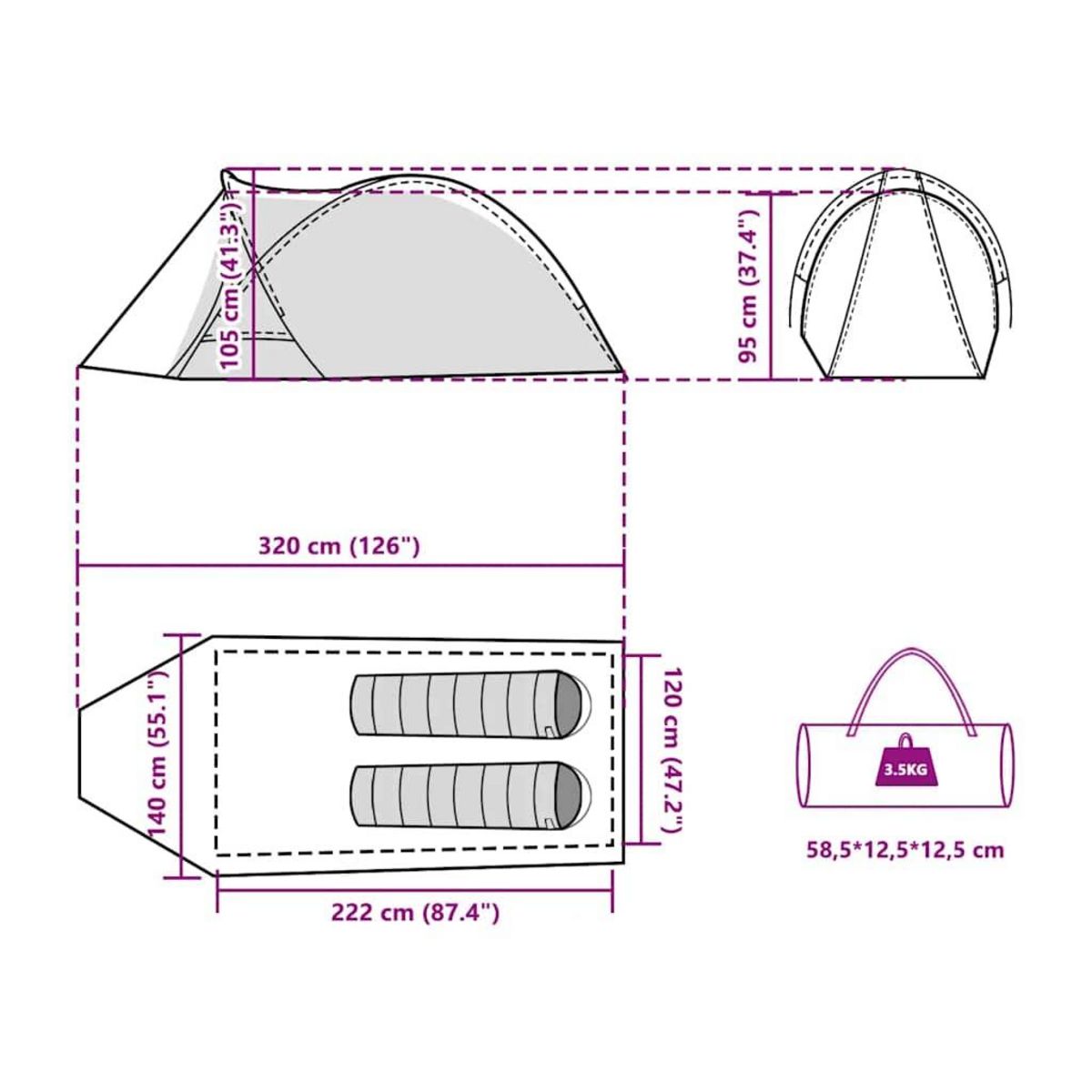 VIDAXL Tente de camping a dome 2 personnes tissu occultant impermeable