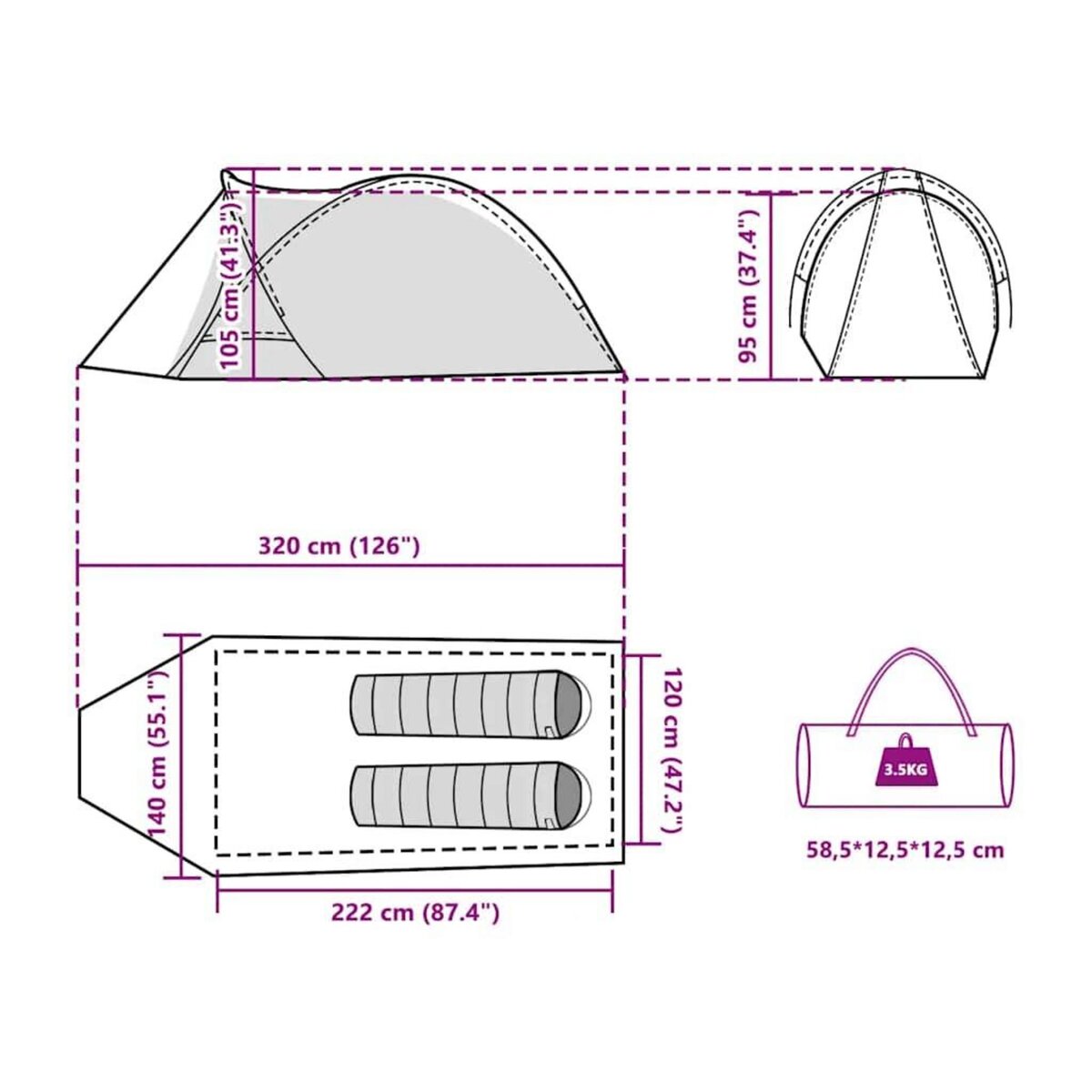 VIDAXL Tente de camping a dome 2 personnes tissu occultant impermeable