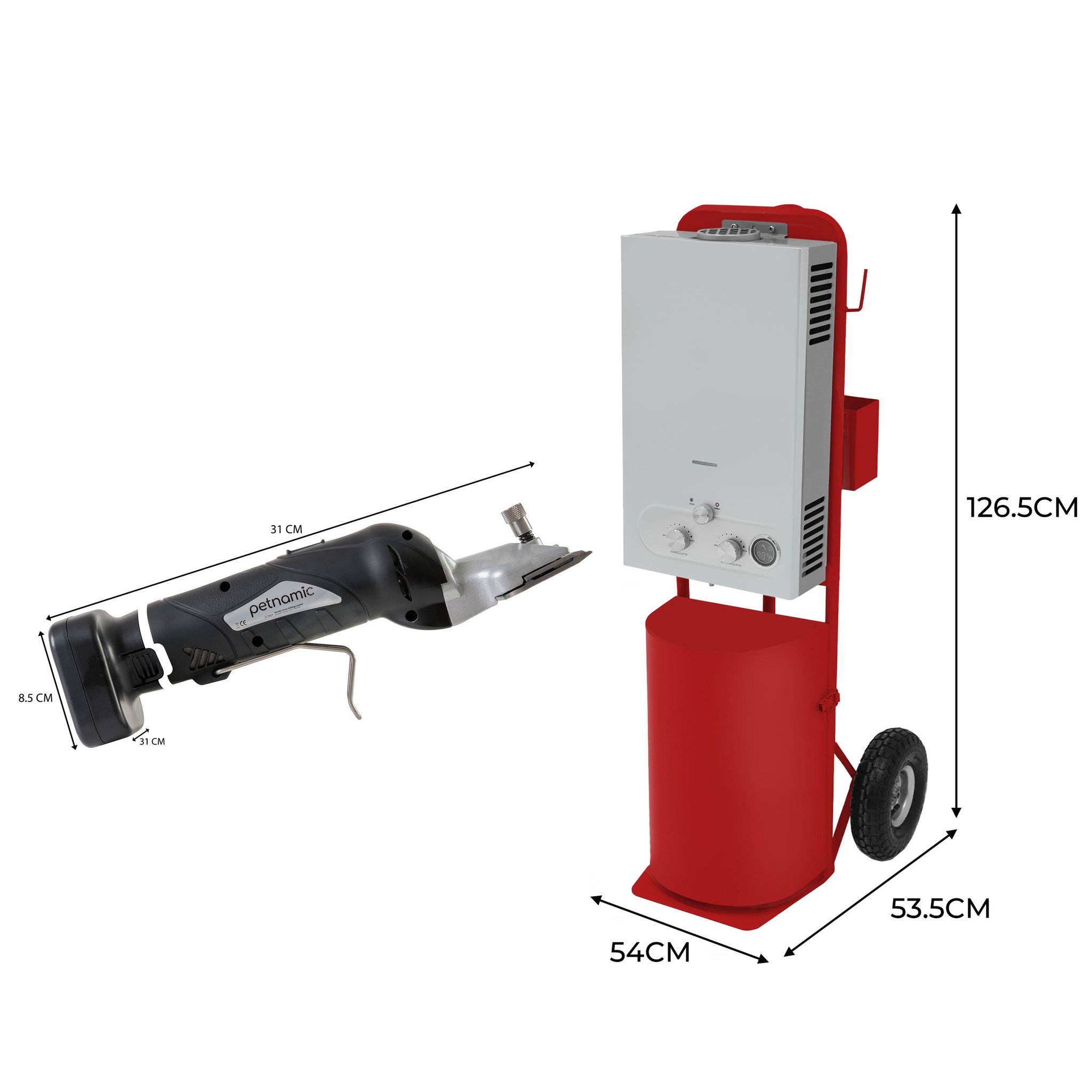 Voir la diapositive 5 : MONSTERSHOP Douche de cheval portable deluxe (rouge) avec tondeuse sans fil