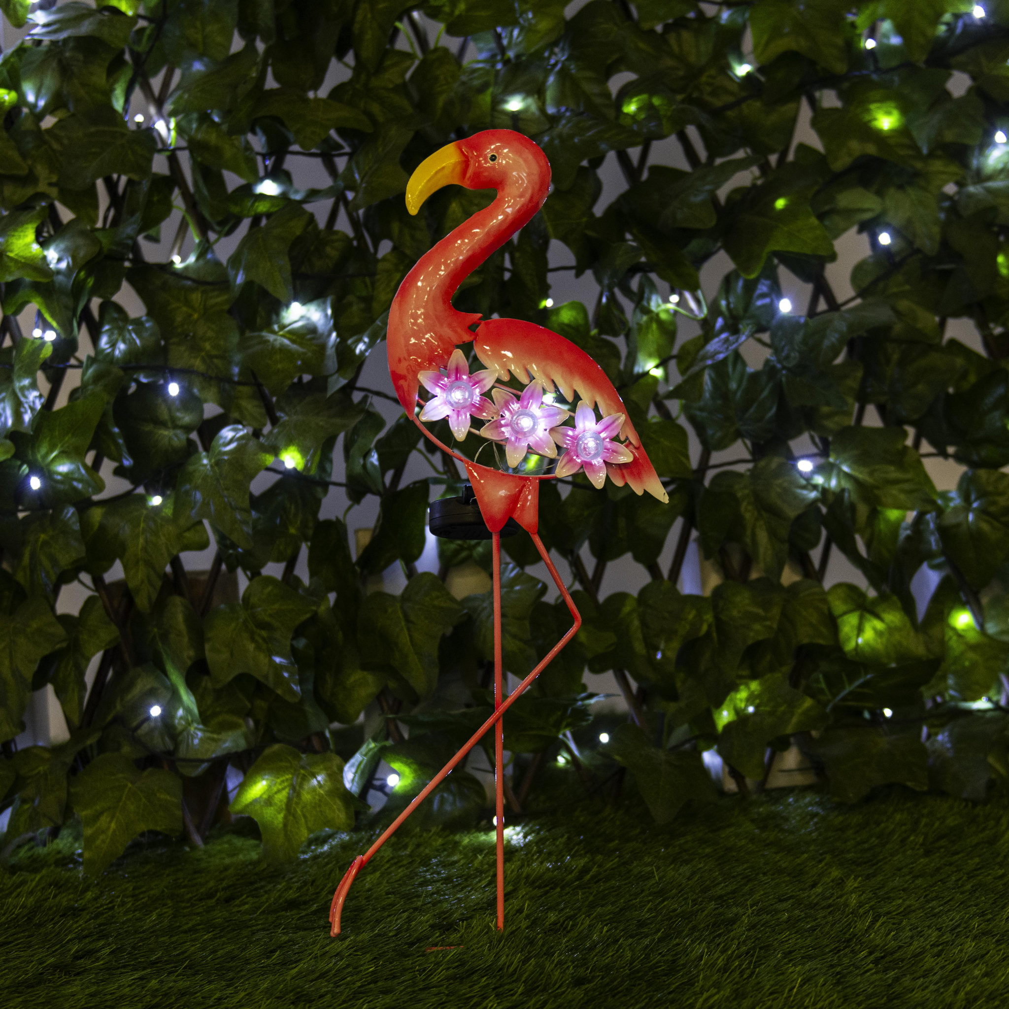 Voir la diapositive 5 :  Flamant rose solaire 3 LED blanches