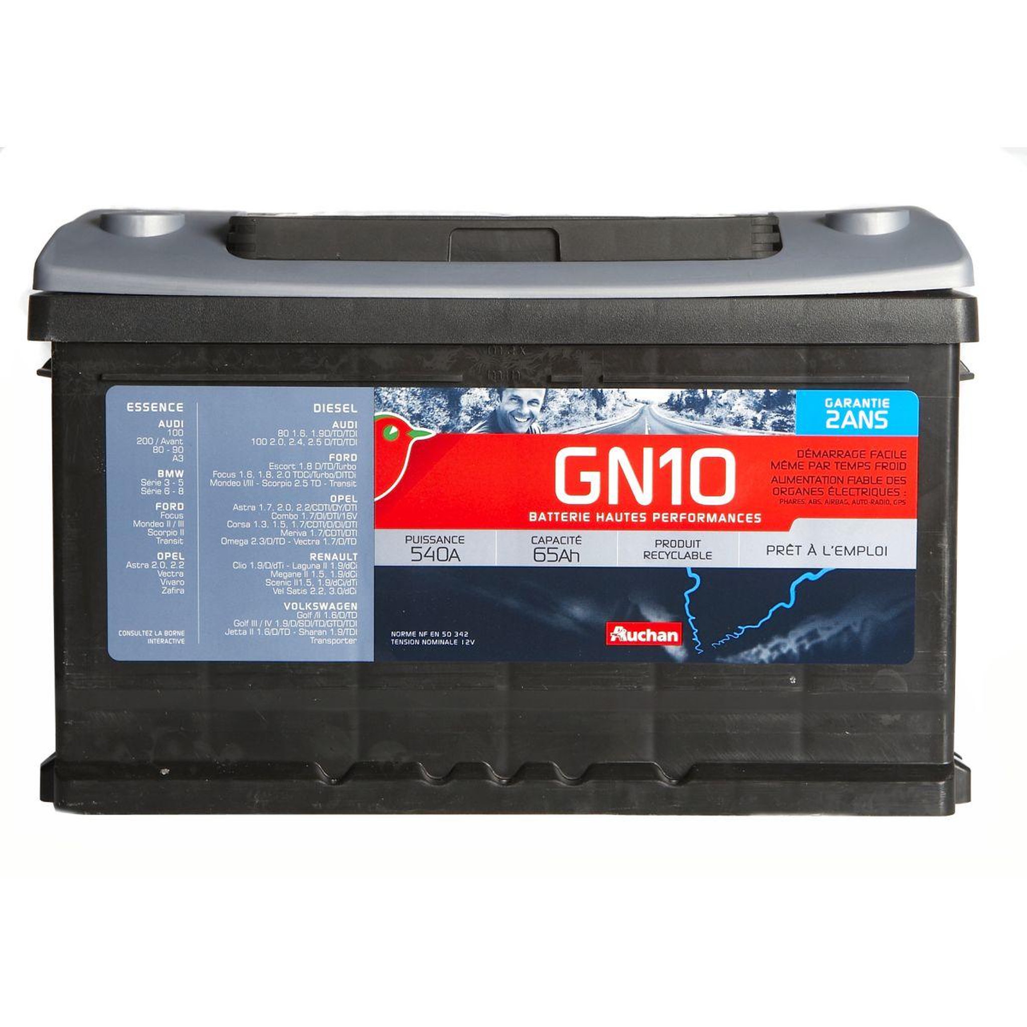 Voir la diapositive 1 : AUCHAN Batterie pour voiture GN10 540A 65Ah 