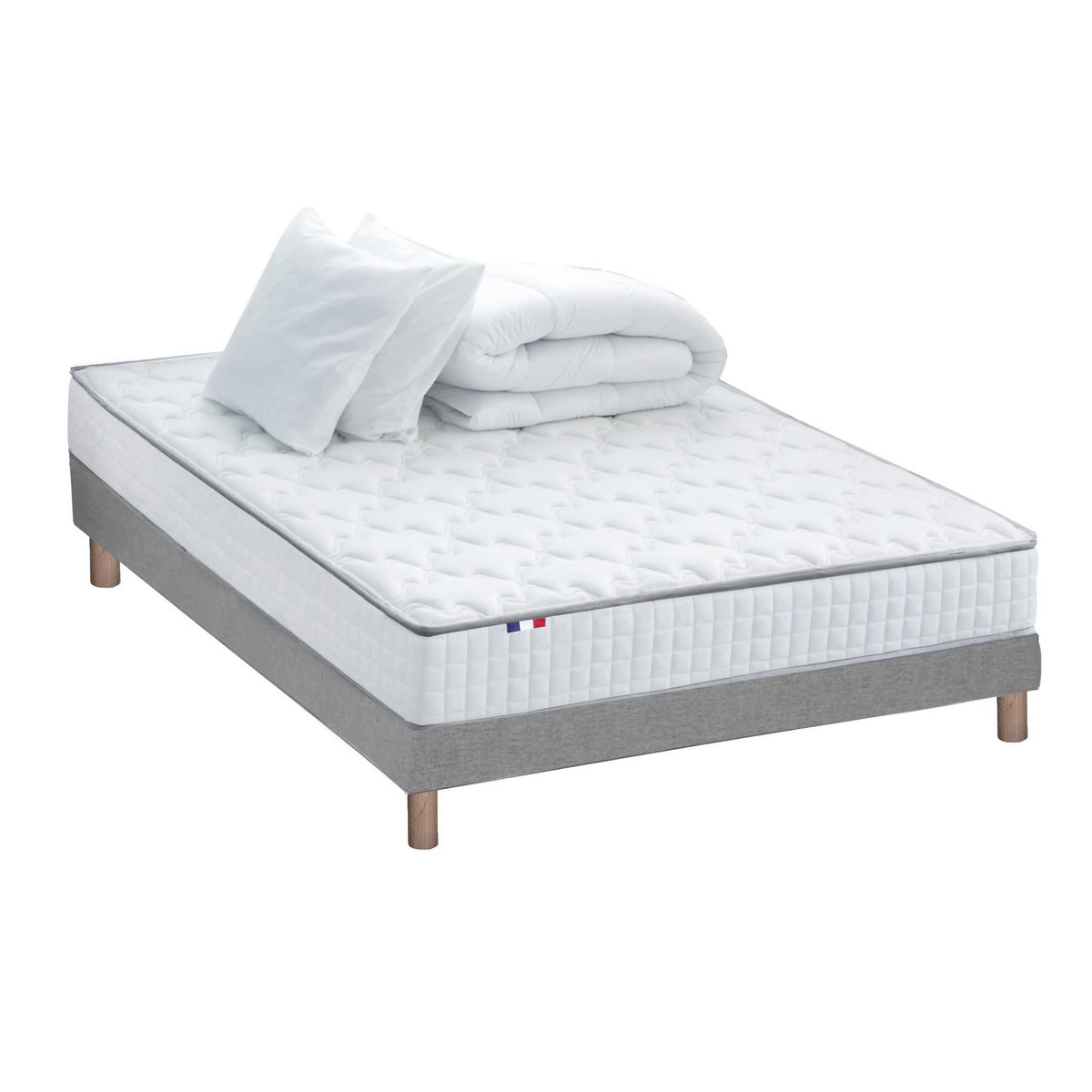 IDLITERIE Pack matelas ressorts ASTRE, sommier, couette et oreillers français