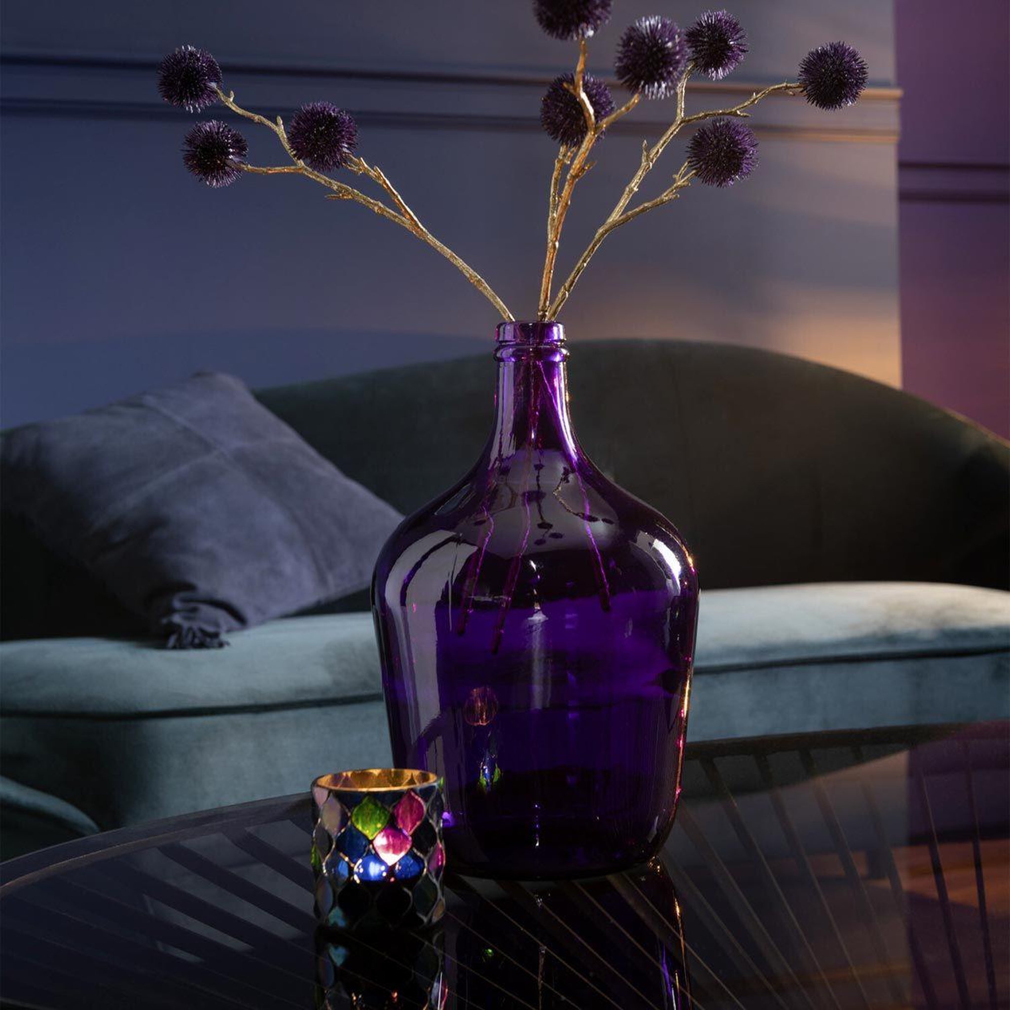Voir la diapositive 3 : J-LINE Vase Bouteille en Verre  Mandie  30cm Mauve