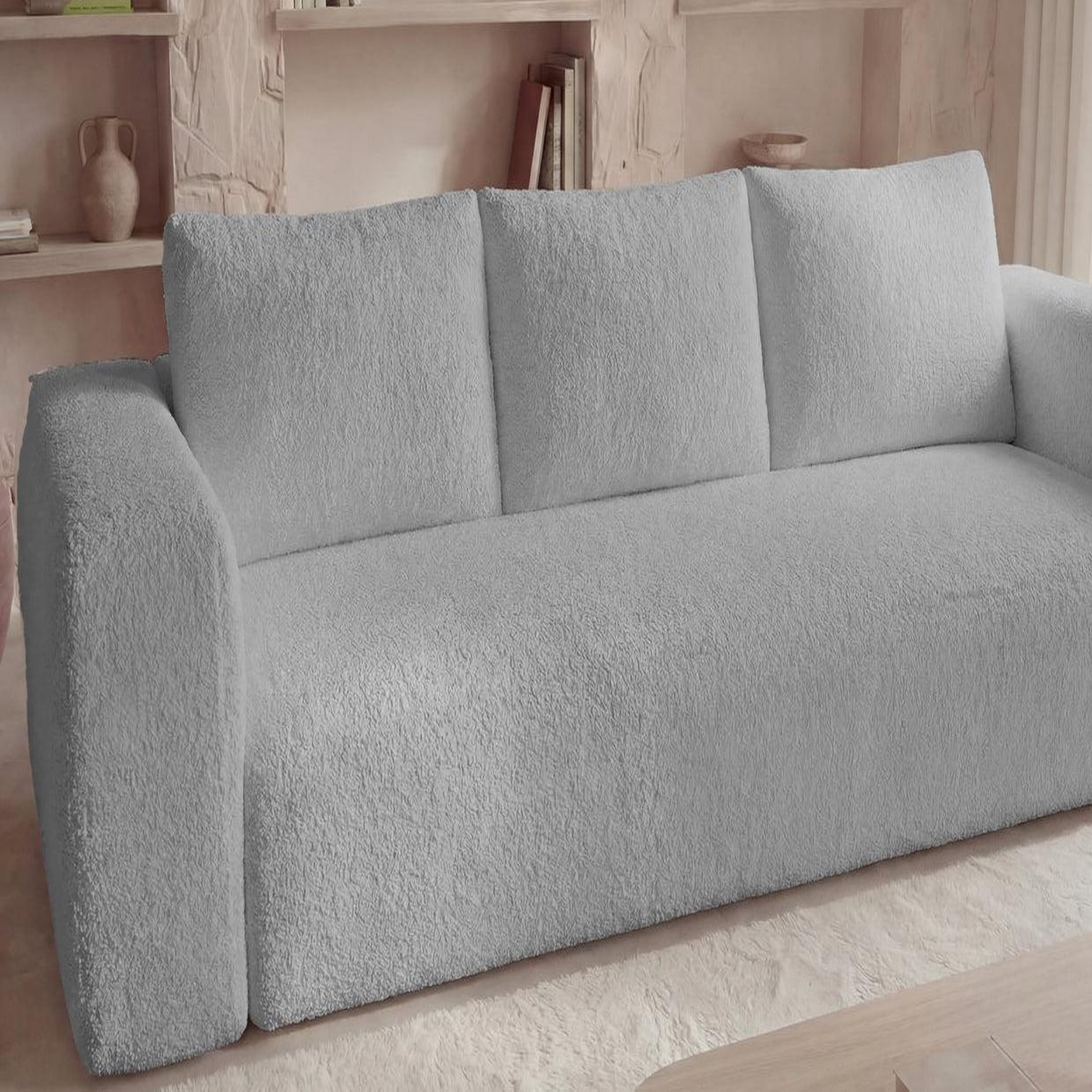 Voir la diapositive 4 : CASANOVA PARIS Ariel - canapé droit convertible tissu bouclette 3 places
