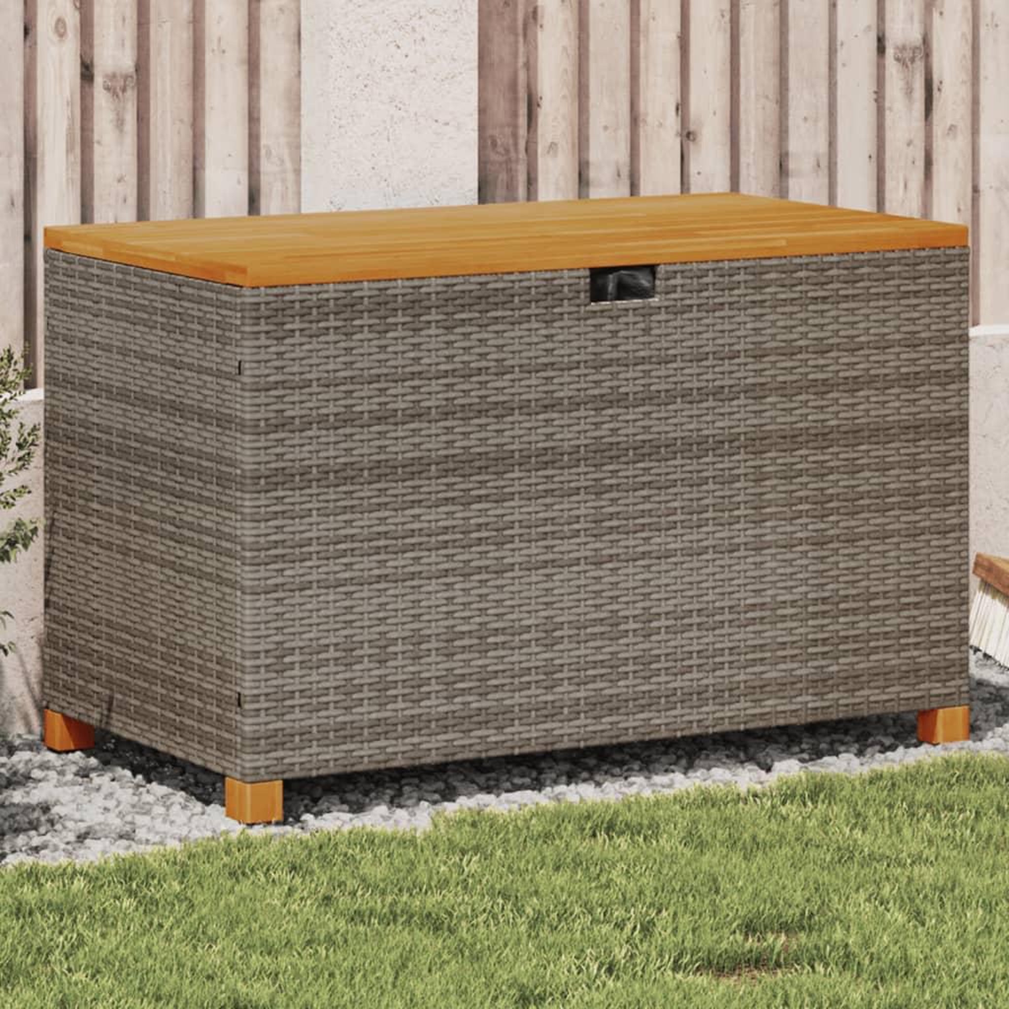 VIDAXL Boîte de rangement de jardin gris resine tressee bois d'acacia