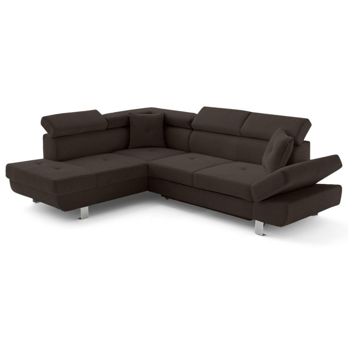 BEST MOBILIER Lisbona - canapé d'angle gauche 5 places convertible avec têtières en velours côtelé