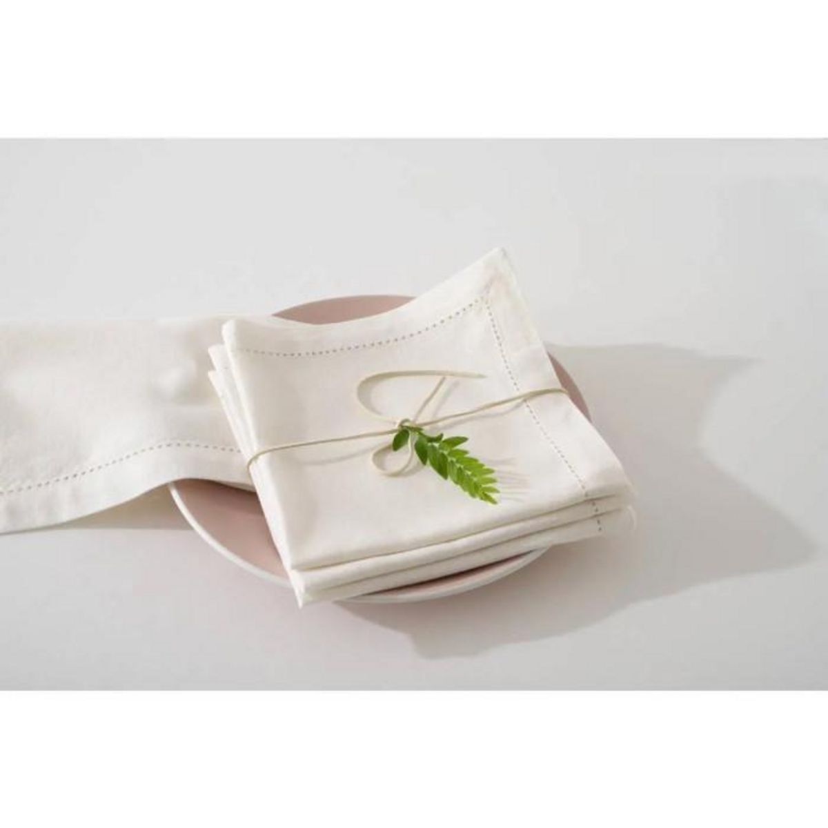 ATMOSPHERA Lot de 4 Serviettes de Table  Chambray  40x40cm Ecru