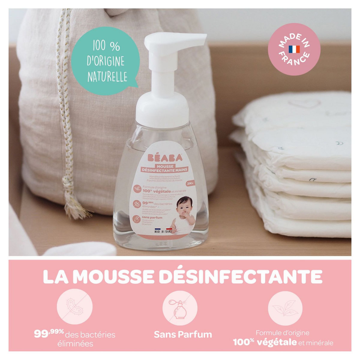 BEABA Mousse désinfectante mains - sans parfum - 250 ml 
