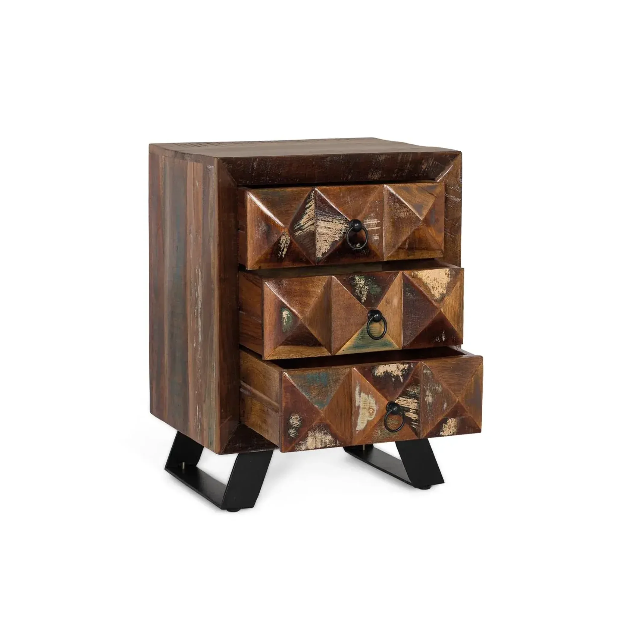 Voir la diapositive 4 : GINER Y COLOMER SL Table de chevet en bois recyclé 50 cm style industriel moderne