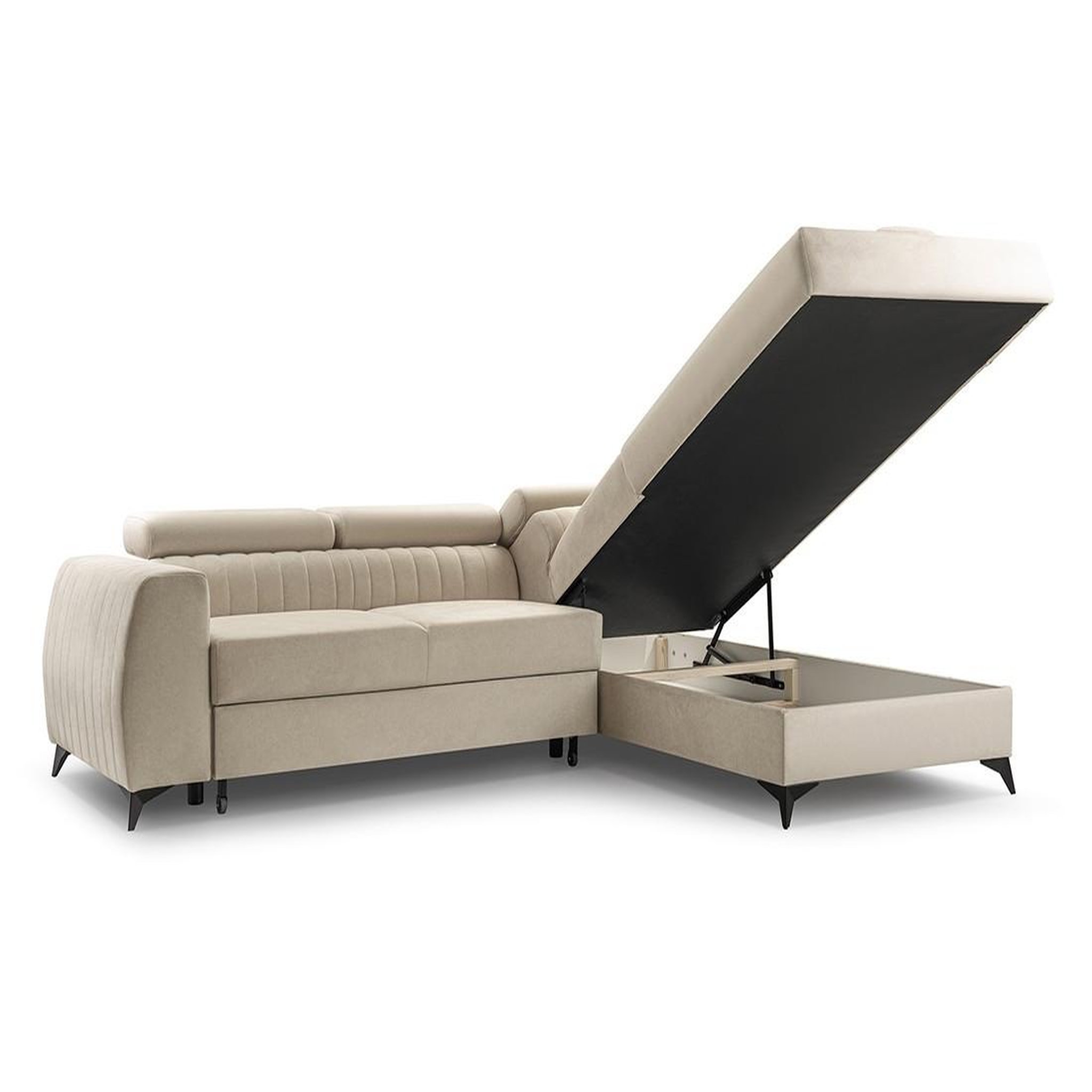 Voir la diapositive 4 : BEST MOBILIER Aneta - canapé d'angle droit 5 places - convertible avec coffre et têtières - en velours