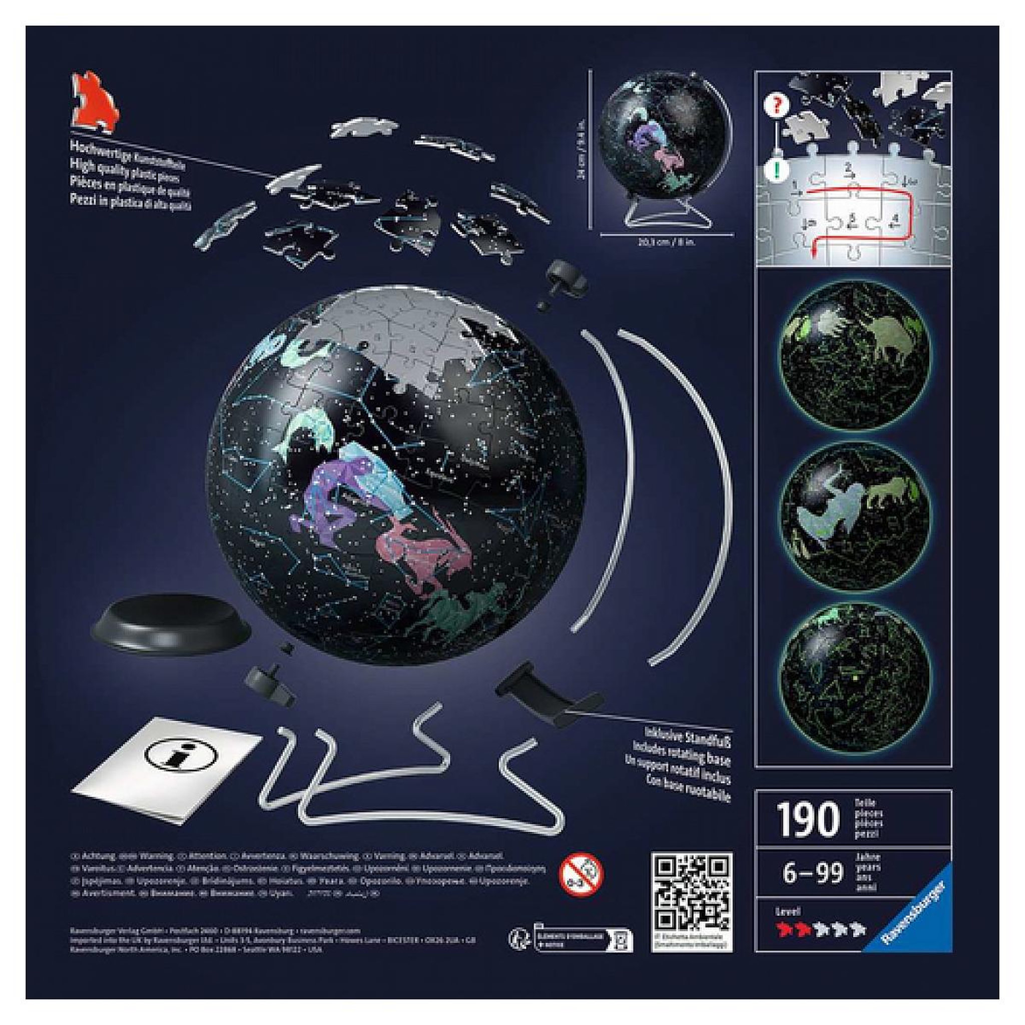 Voir la diapositive 2 : RAVENSBURGER Puzzle 3D 180 pièce(s) Globe phosphorescent