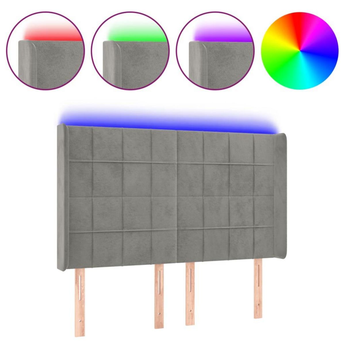 VIDAXL Tete de lit a LED Gris clair 147x16x118/128 cm Velours