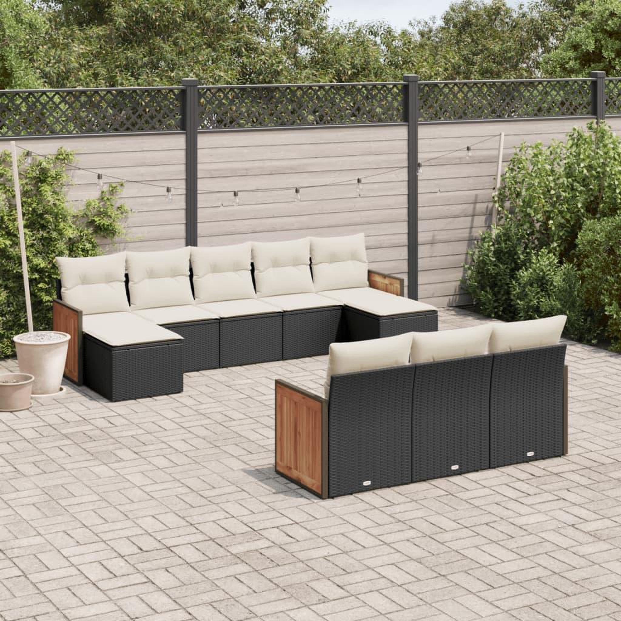VIDAXL Salon de jardin 10 pcs avec coussins noir resine tressee