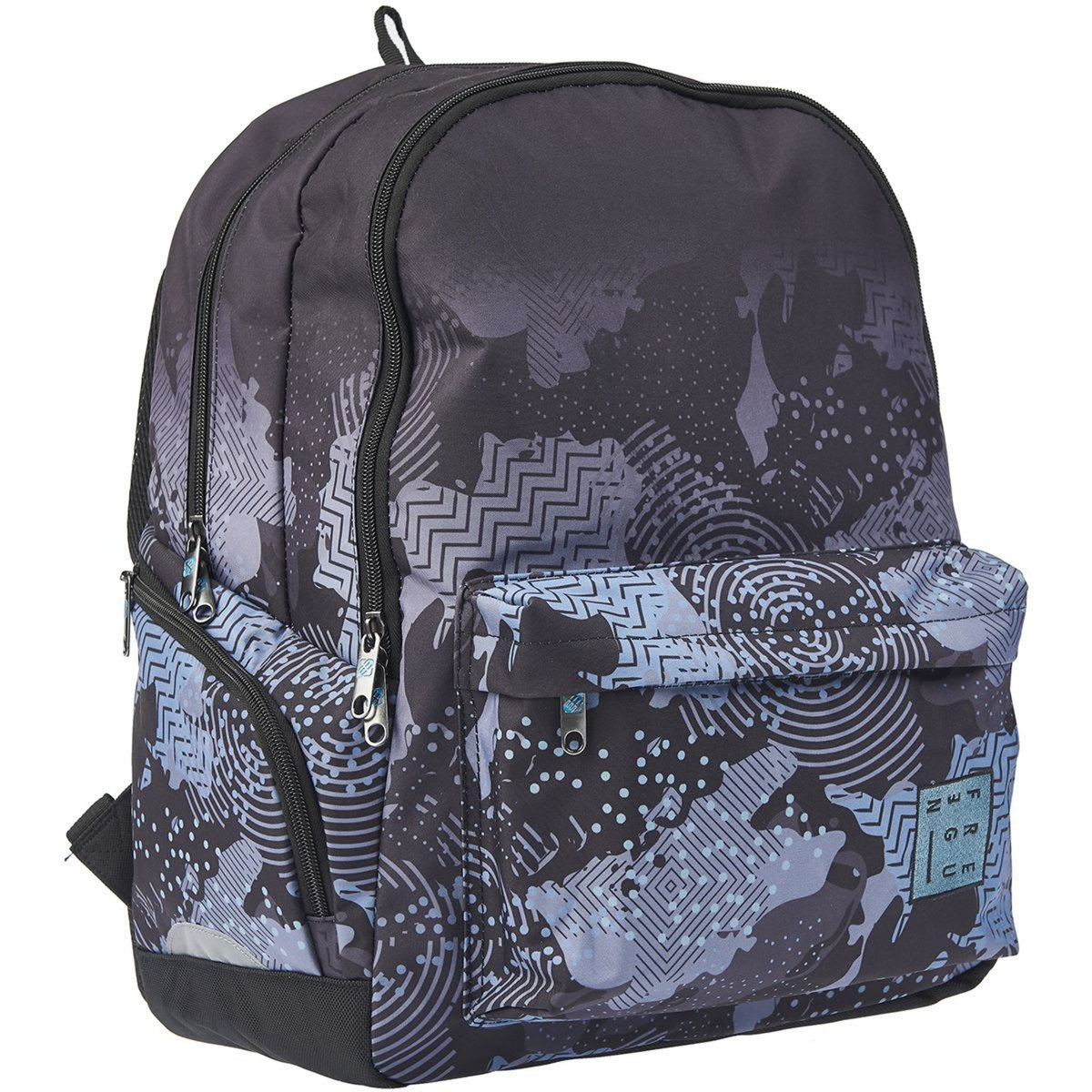 FREEGUN Sac à dos 2 compartiments marron et gris motifs géométriques 