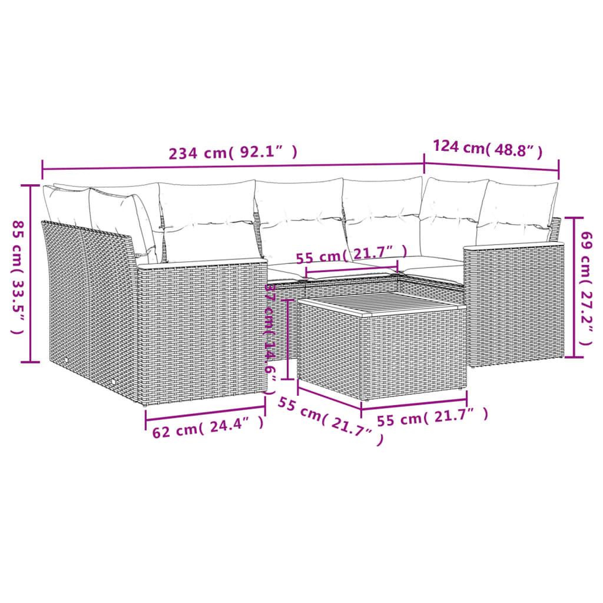 Voir la diapositive 6 : VIDAXL Salon de jardin avec coussins 7pcs melange beige resine tressee