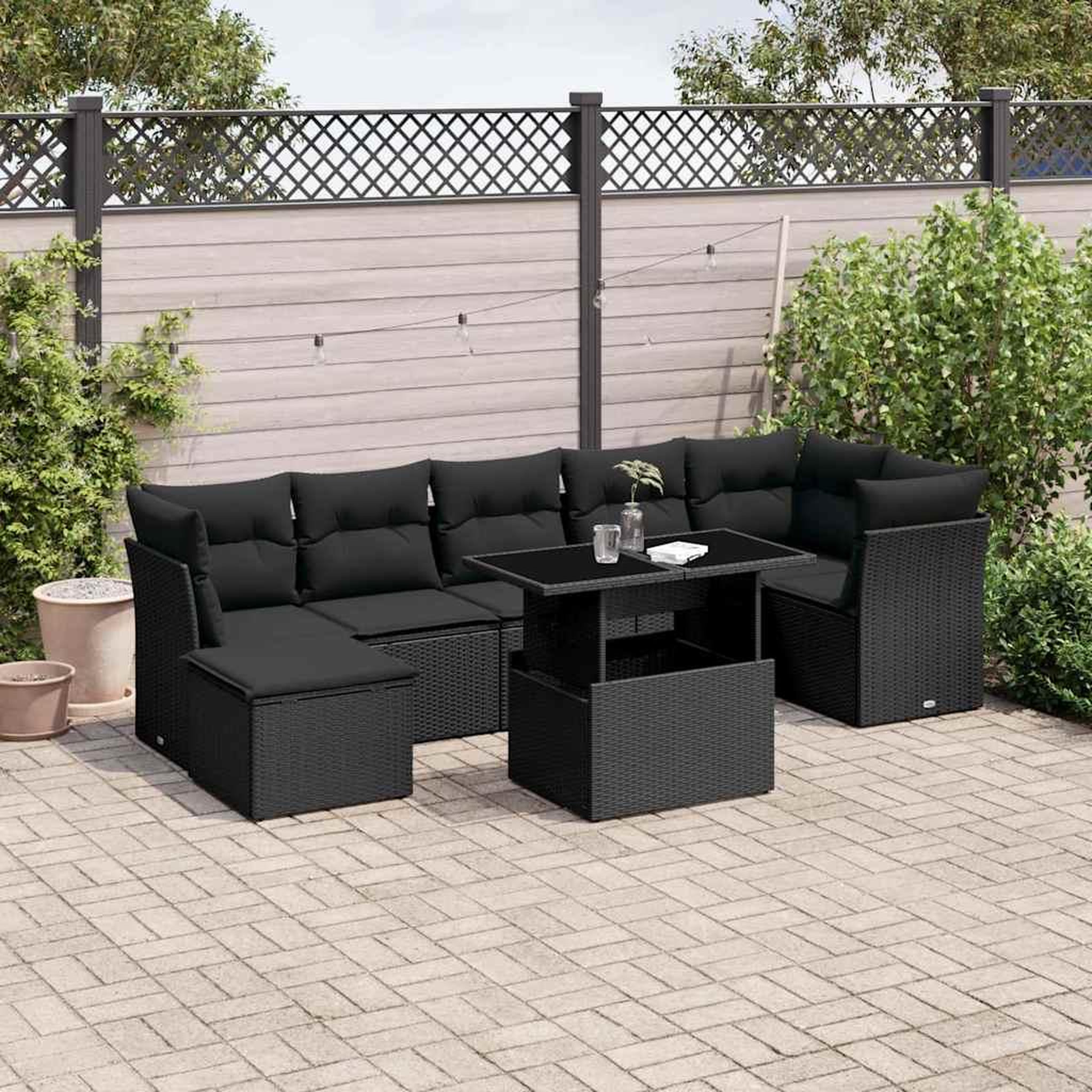 VIDAXL Salon de jardin 8 pcs avec coussins noir resine tressee