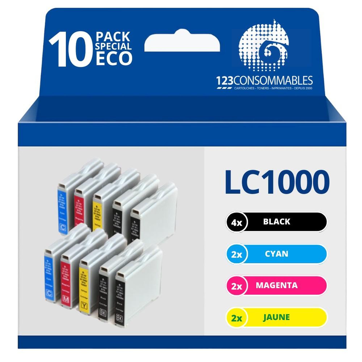 123CONSOMMABLES LC100 Pack 10 Cartouches d'encre compatibles pour Brother DCP DCP DCP DCP DCP DCP DCP 540CN DCP 560CN DCP 770CW FAX 1360 FAX 1460 FAX 2840 | Grande Capacité Neuf - vue 3