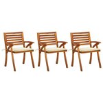 VIDAXL Chaises a manger de jardin avec coussins lot de 3 Acacia massif