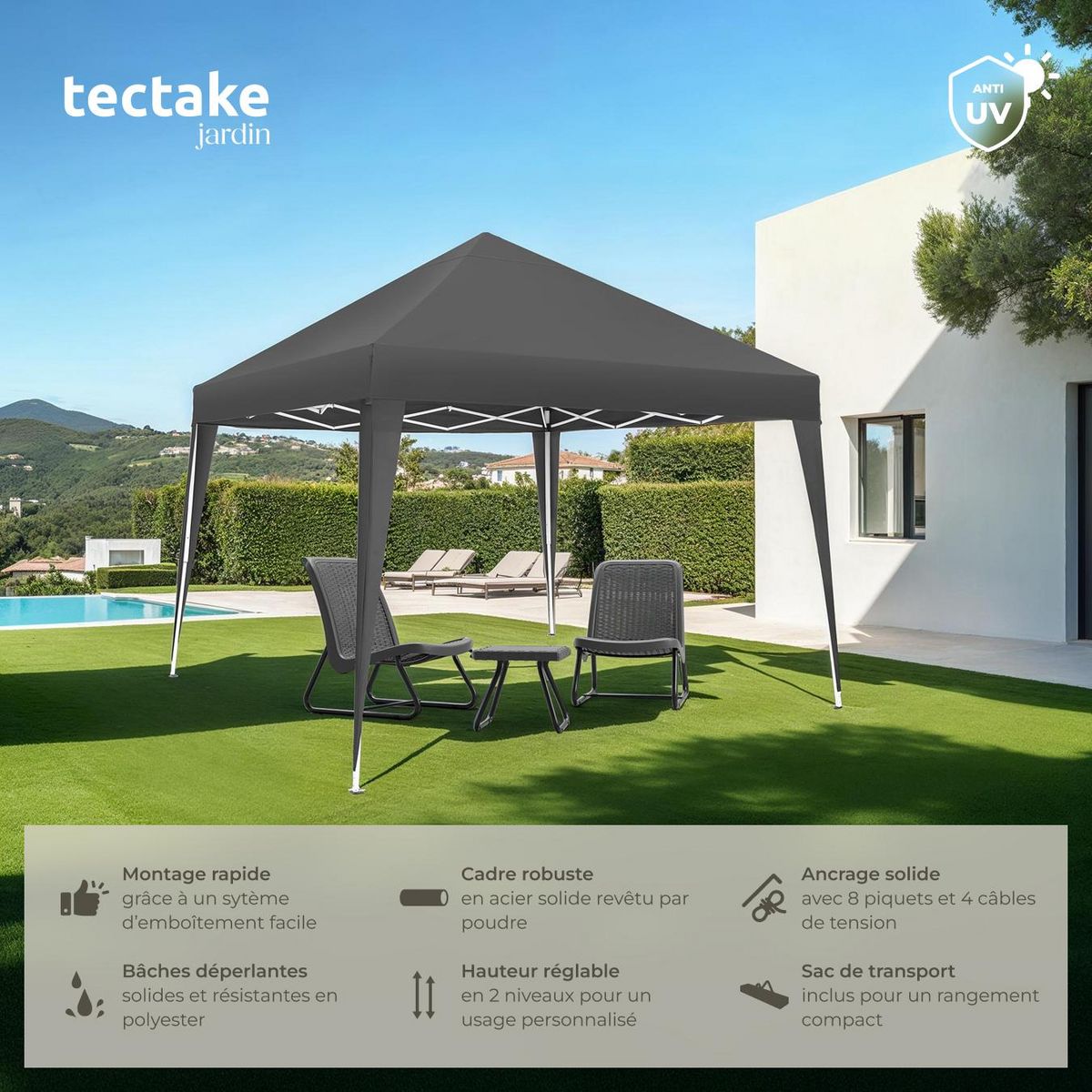 tectake Tonnelle 3 x 3 m gris