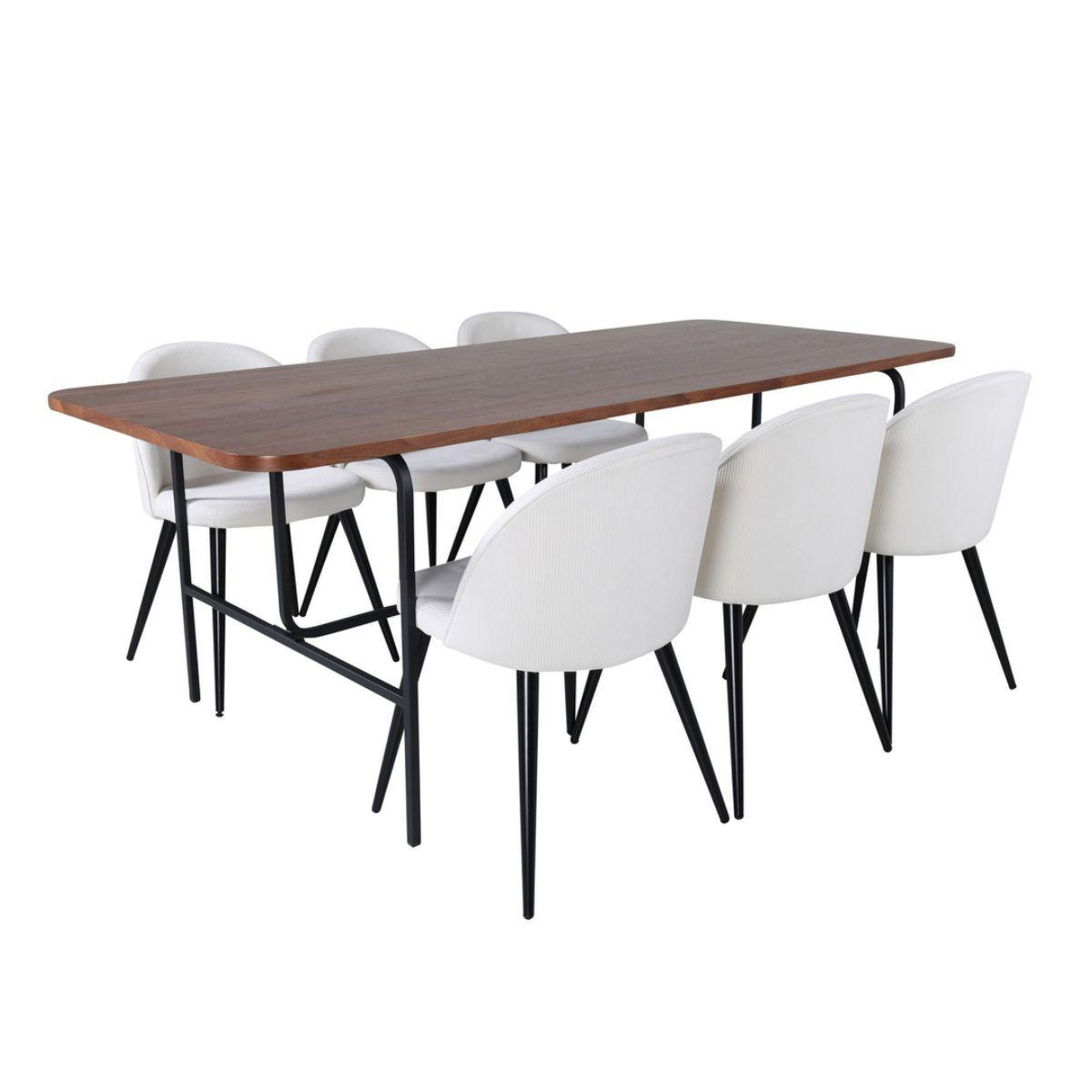 Paris Prix Ensemble table à manger & 6 chaises  uno & corduroy  200cm blanc crème & marron