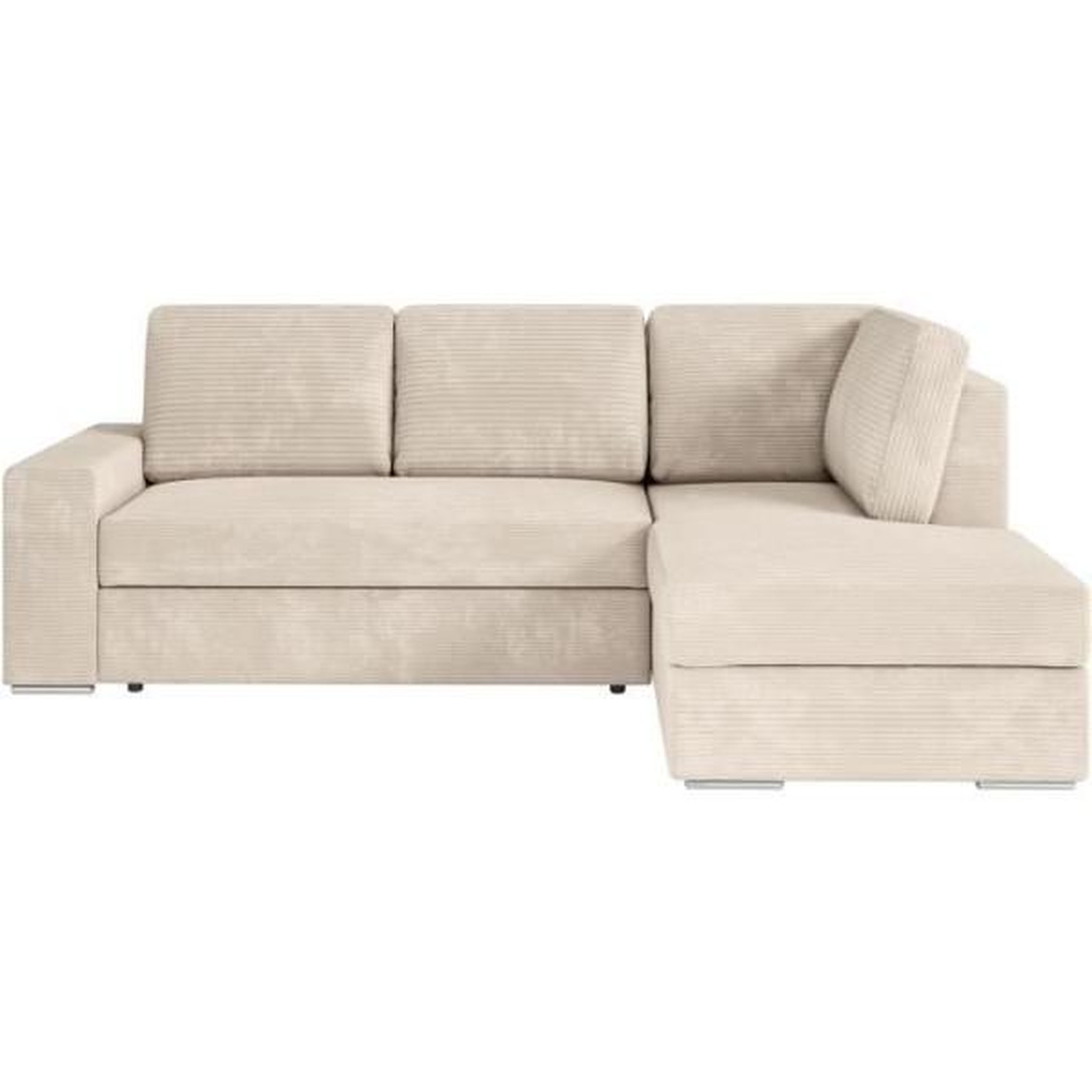 Voir la diapositive 1 : LOUNGITUDE Canapé d'angle droit 3 places convertible ADEN avec coffre en velours côtelé - Beige - L246 x P174 x H96cm - LOUNGITUDE