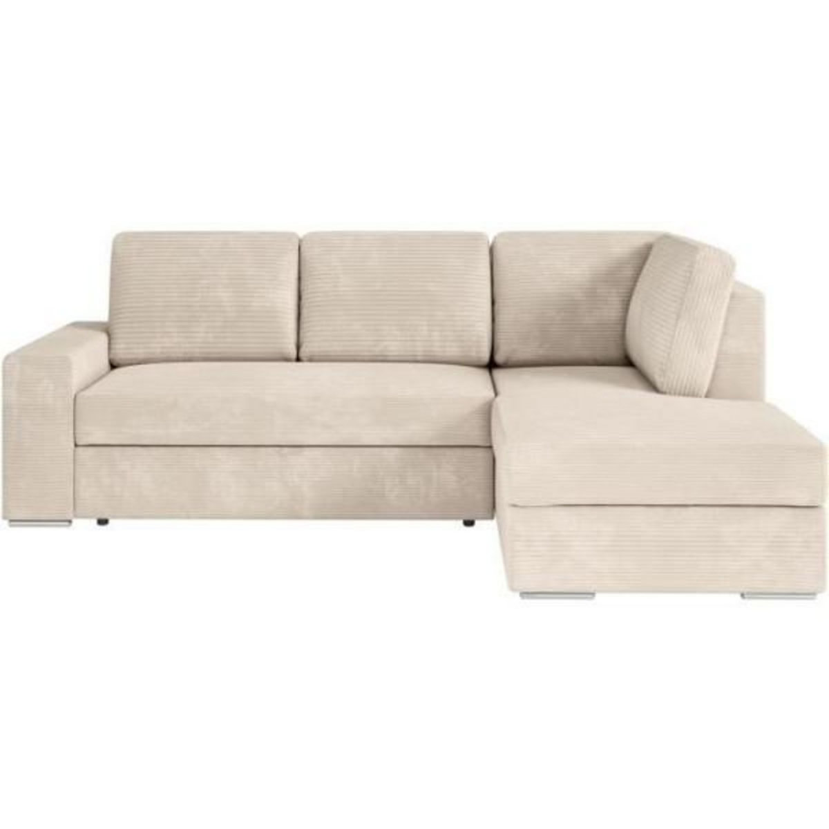 LOUNGITUDE Canapé d'angle droit 3 places convertible ADEN avec coffre en velours côtelé - Beige - L246 x P174 x H96cm - LOUNGITUDE