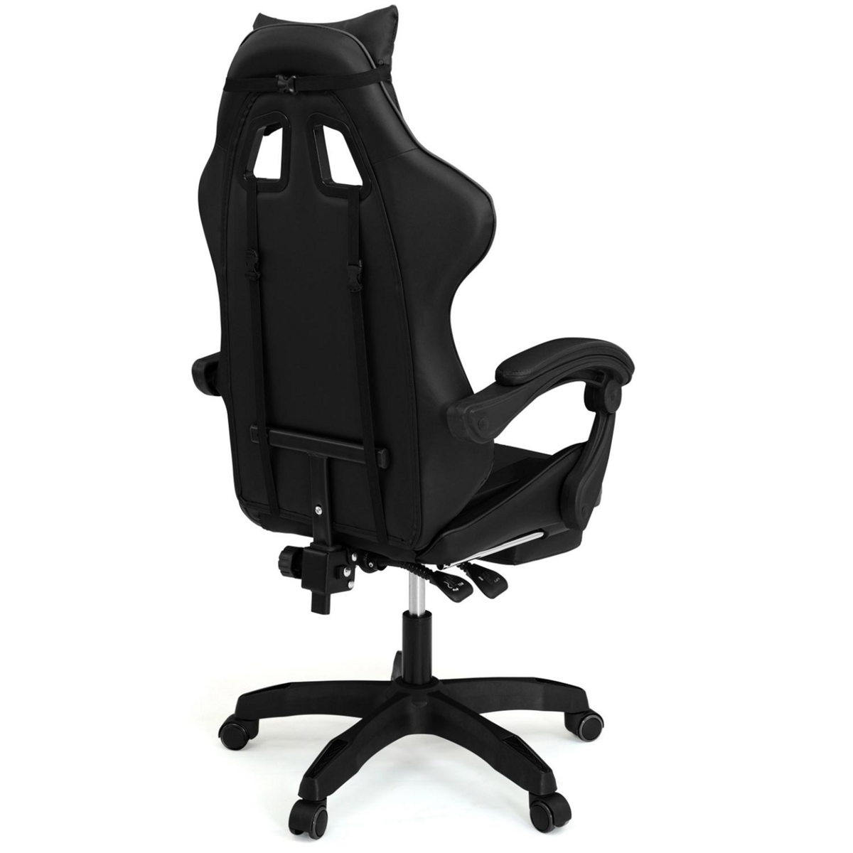 ID MARKET Fauteuil de gaming ALEX réglable avec repose-pied, coussin de tête et coussin lombaire noir