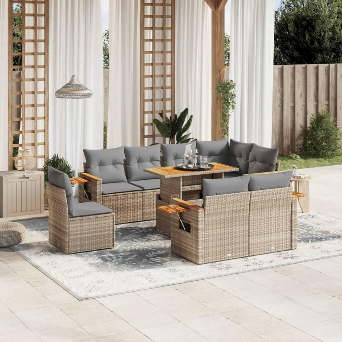 VIDAXL Salon de jardin avec coussins 9 pcs beige resine tressee
